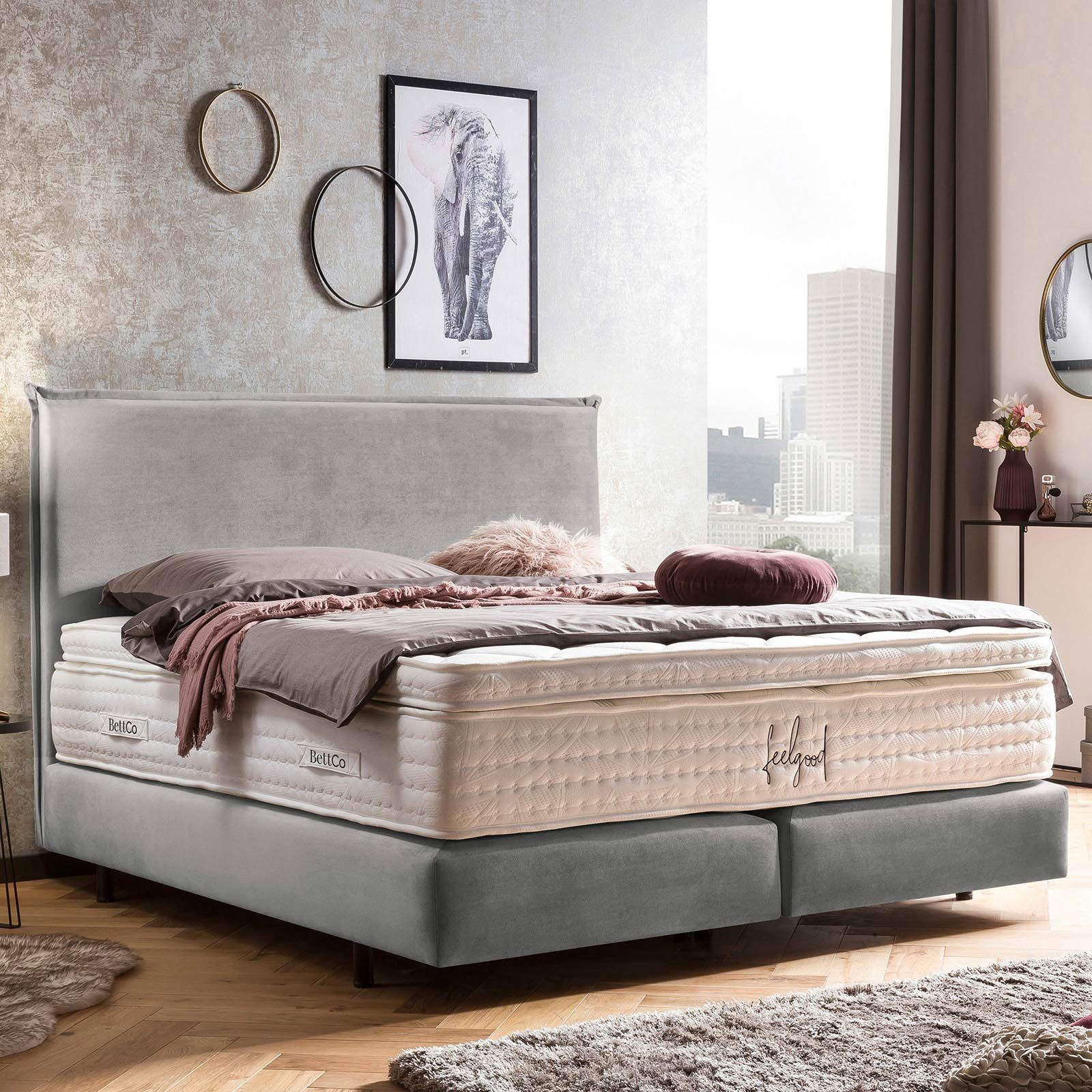 BettCo Boxspringbett London (in Silber Samt, günstig online kaufen