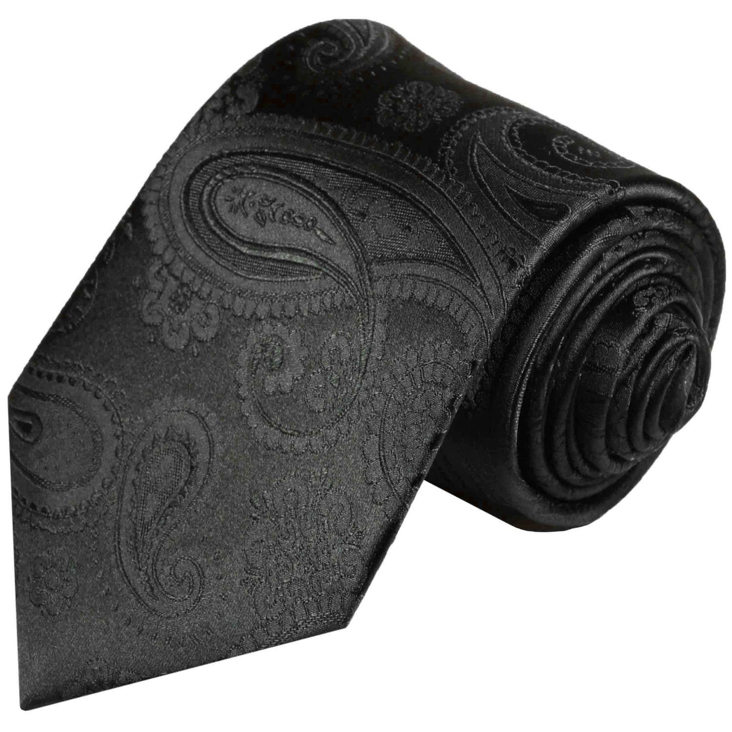 Krawatte uni Schmal Seidenkrawatte Paul Seide Schlips 100% paisley modern schwarz (6cm), 815 Malone Herren
