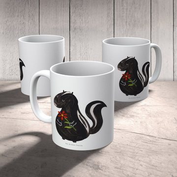 Mr. & Mrs. Panda Tasse Stinktier Blume - Weiß - Geschenk, Stinker, Skunk, Dreams, Büro Tasse, Keramik, Einzigartiges Botschaft