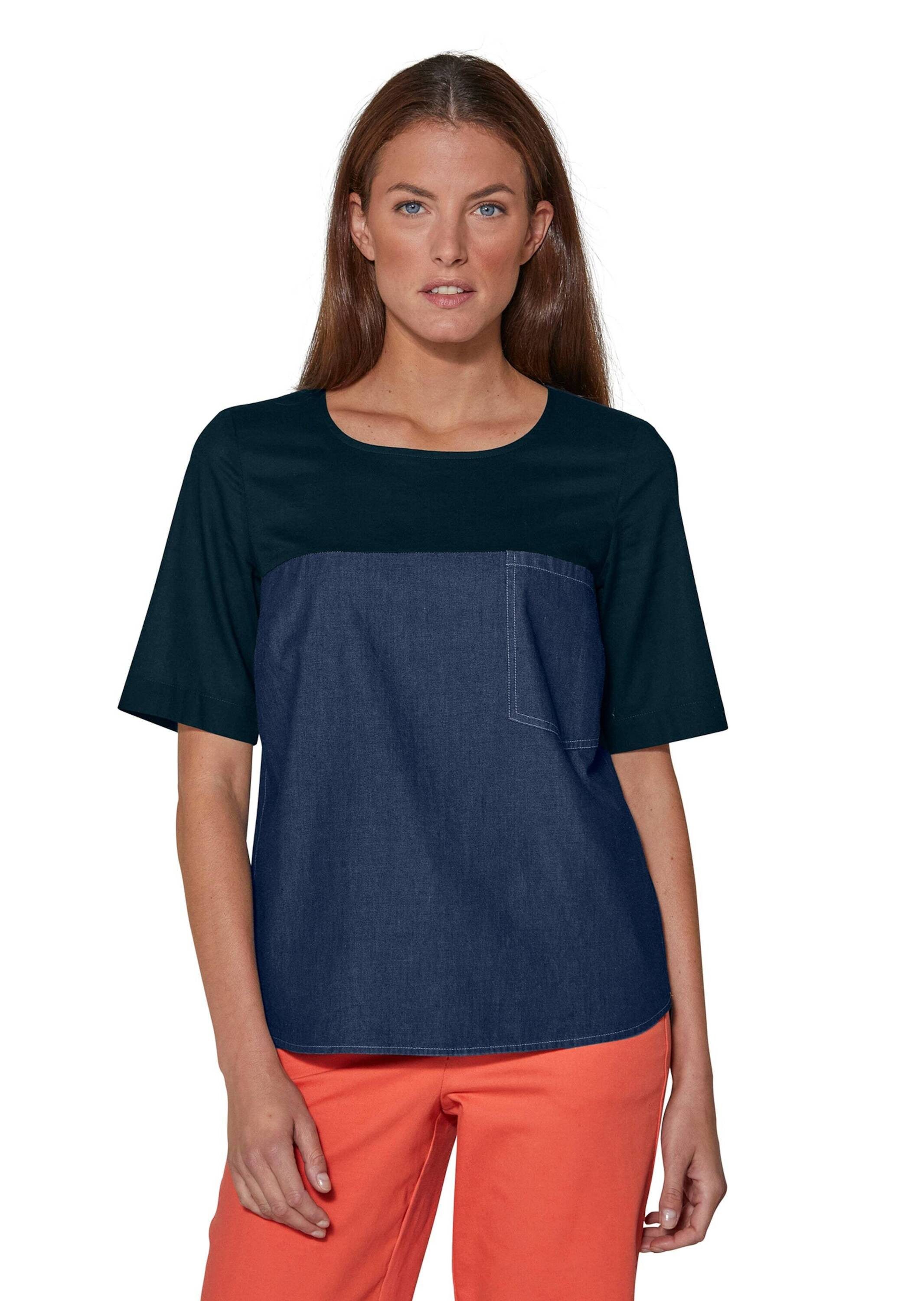 Kurzarmbluse Shirt aus Denim und Jersey