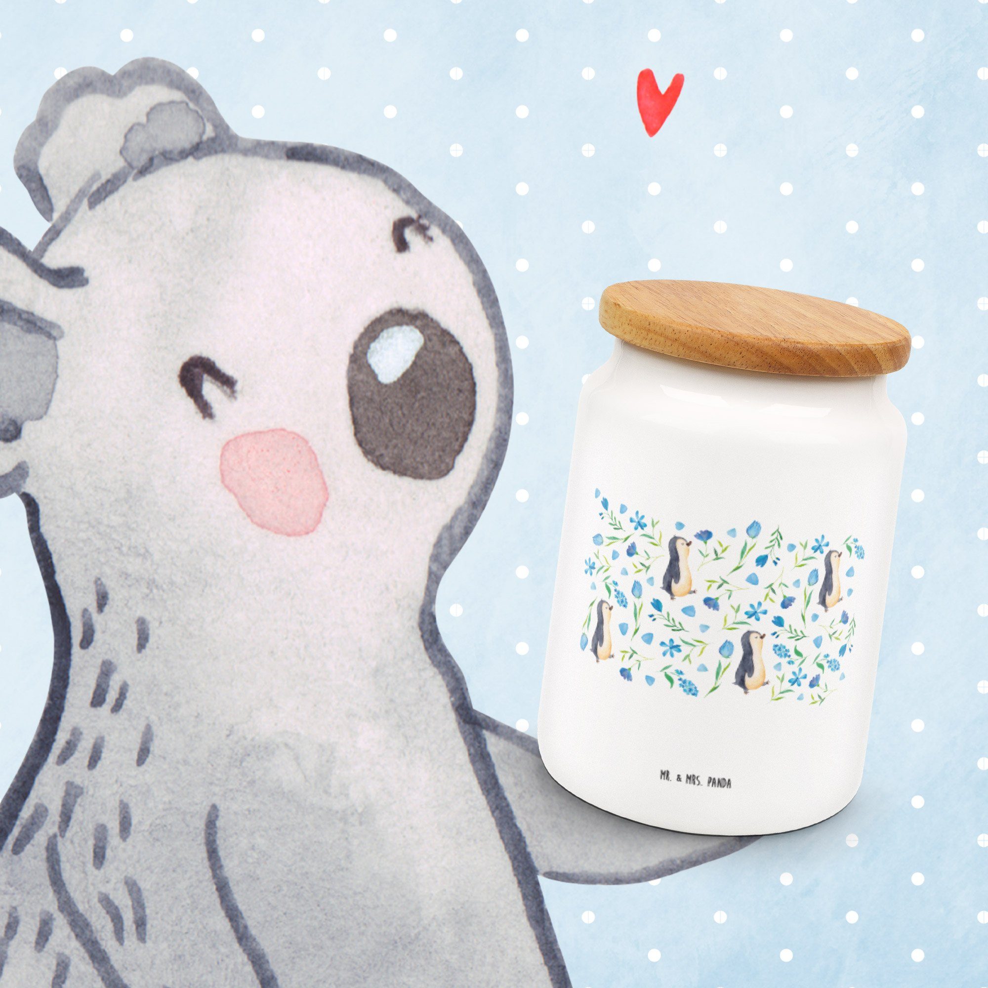 Pinguinliebe Weiß Keramikdose, Vor, & Design Vorratsdose Panda Mrs. (1-tlg) Mr. - - Geschenk, Keramik, Blumen, Dose,