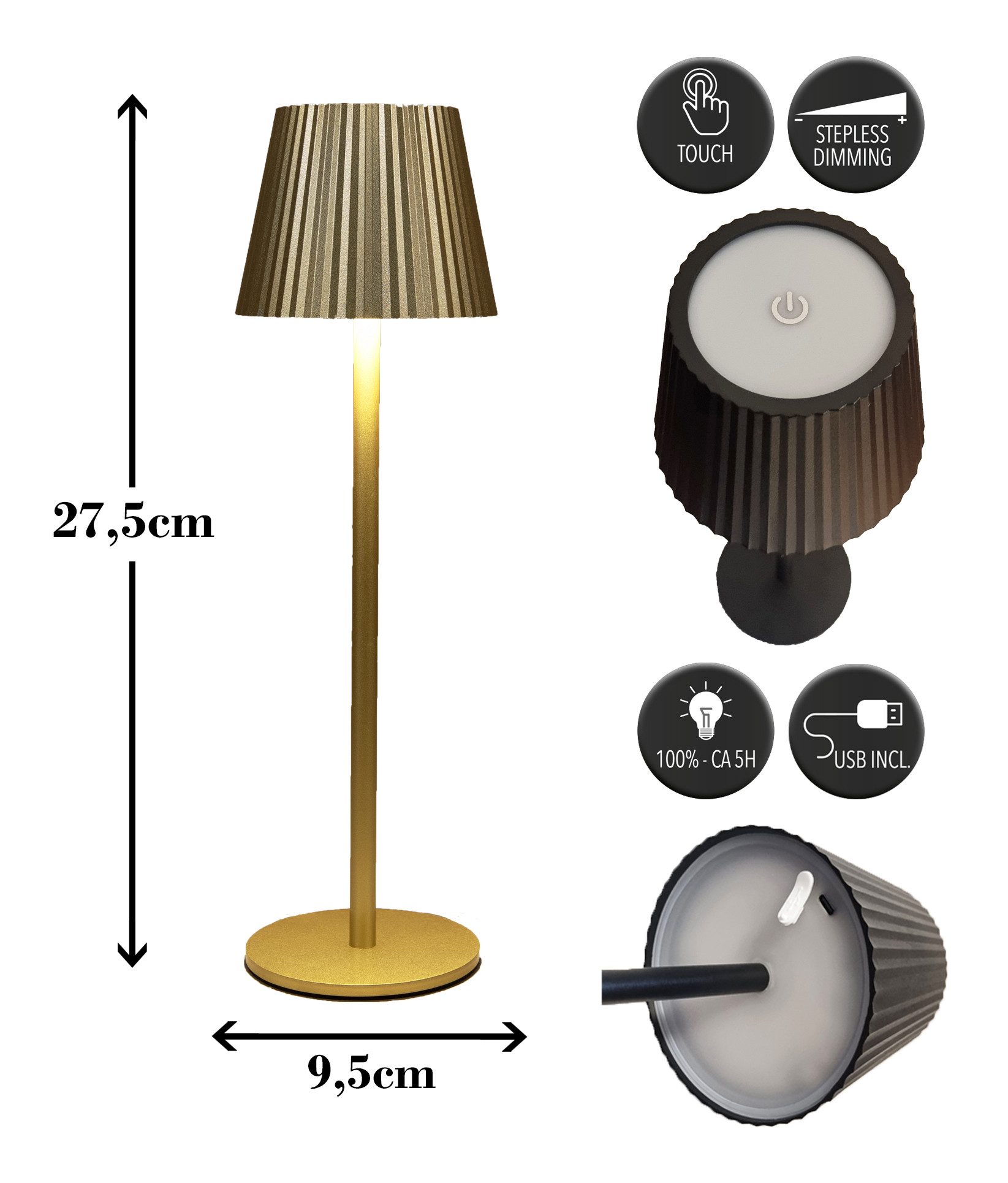 Coen Bakker Deco BV LED Tischleuchte Touch Tischlampe dimmbar mit Akku, In-/Outdoor, Touch-Funktion, LED fest verbaut, Warmweiß, Kaltweiß, Tageslichtweiß