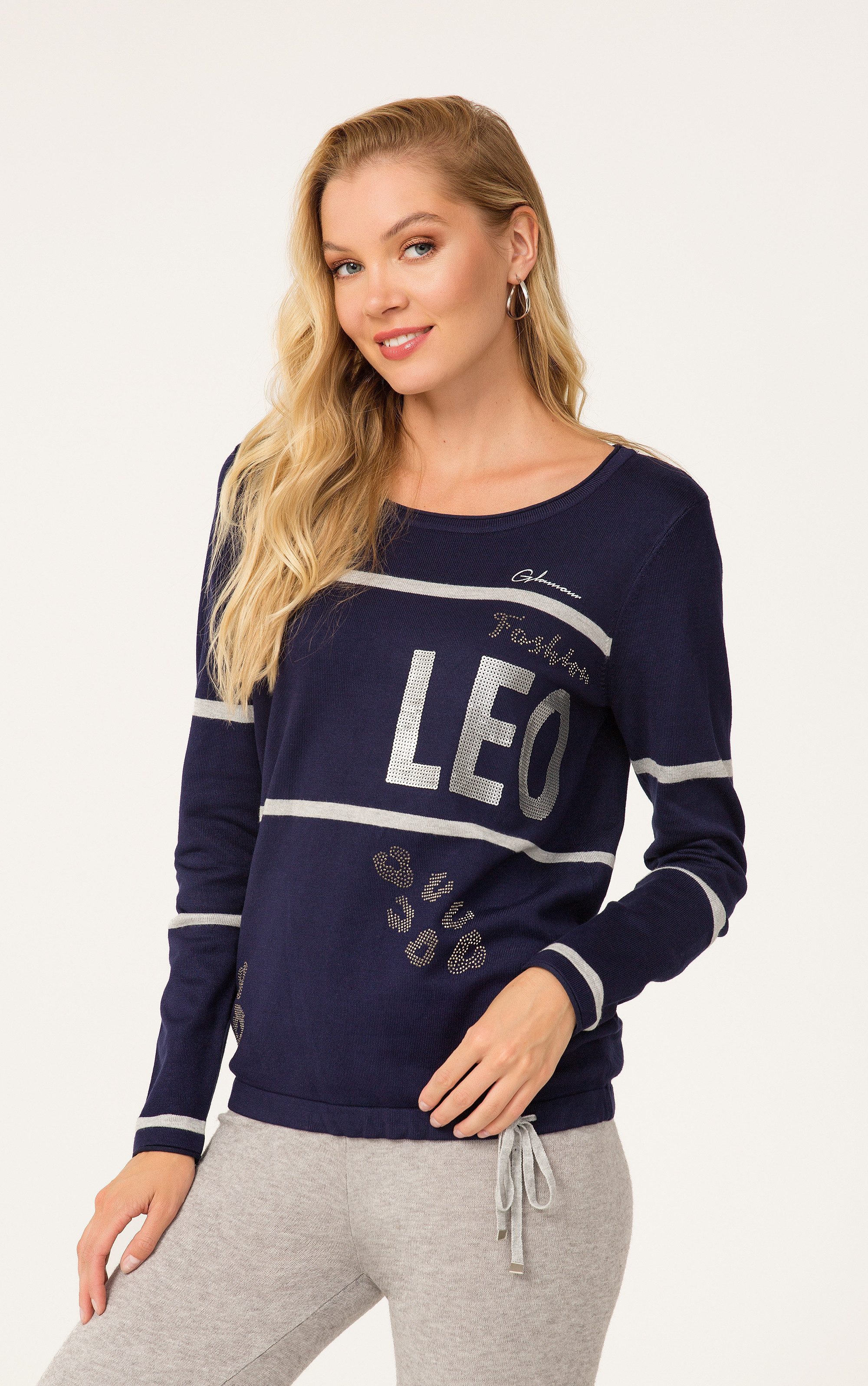 Passioni Strickpullover mit „Leo“-Textdruck günstig online kaufen