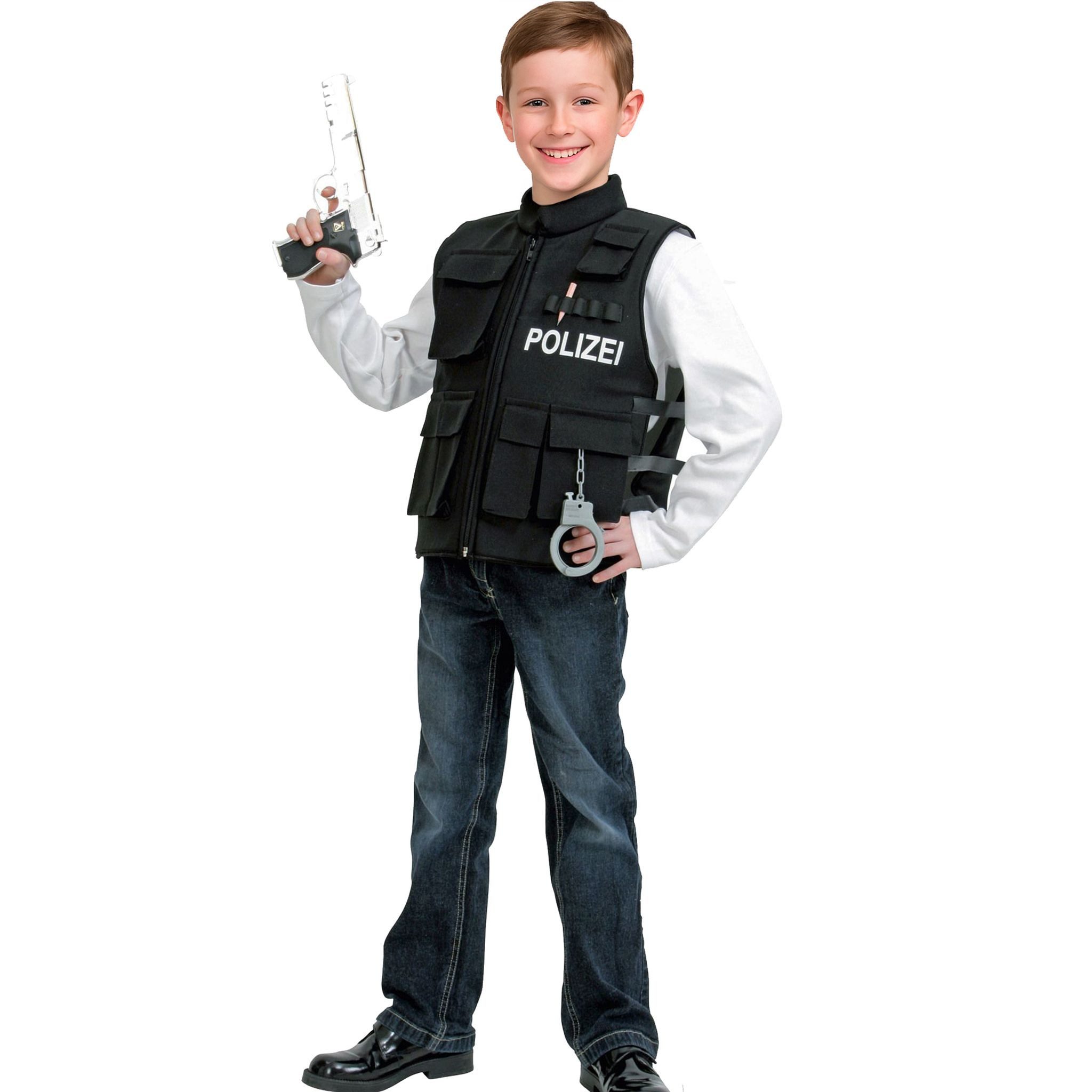 Fries Kostüm Polizeiweste Kinder Schwarz mit Taschen