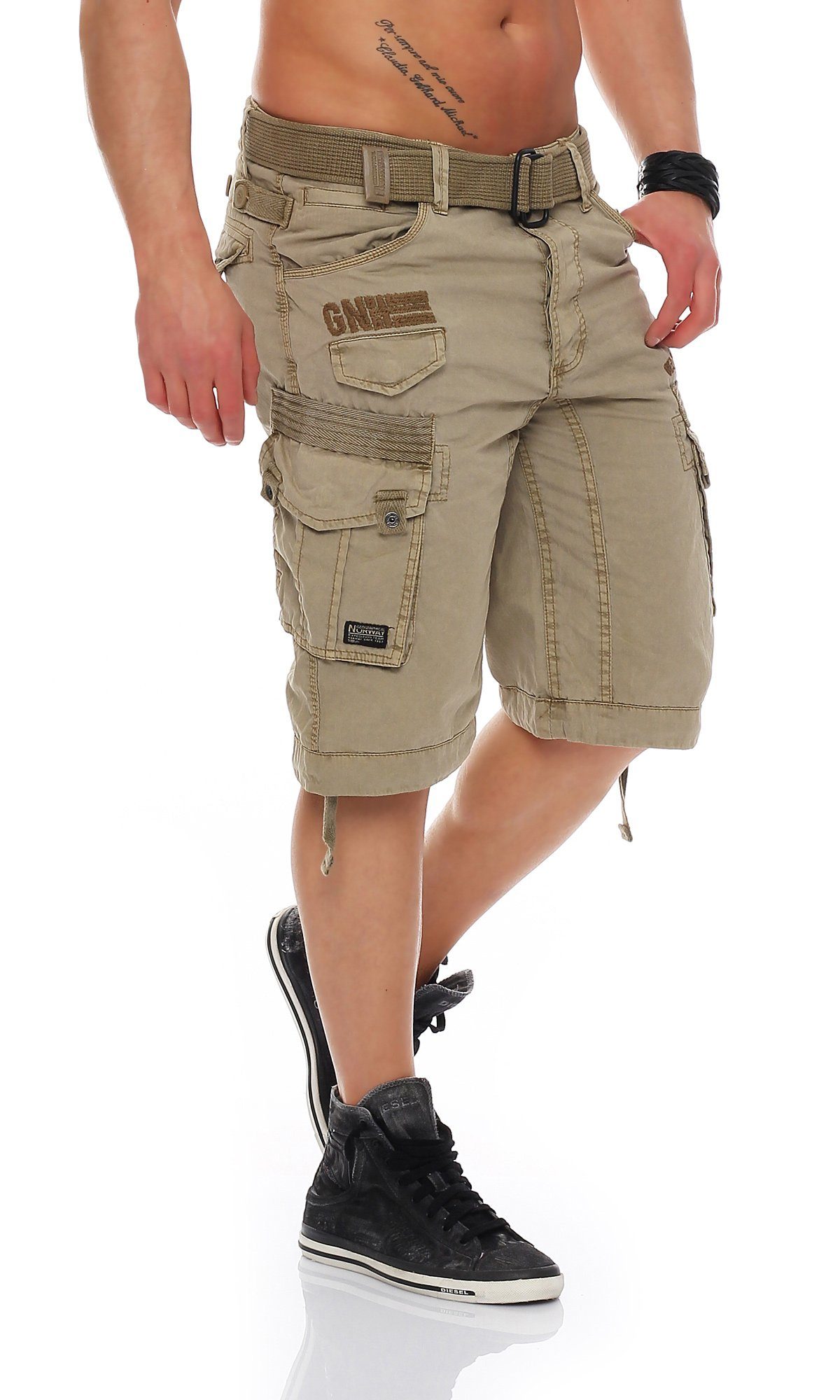 Geographical Norway Cargoshorts Herren Shorts mit abnehmbarem Gürtel (mit abnehmbarem Gürtel) in Unifarbe, mit Tunnelzug