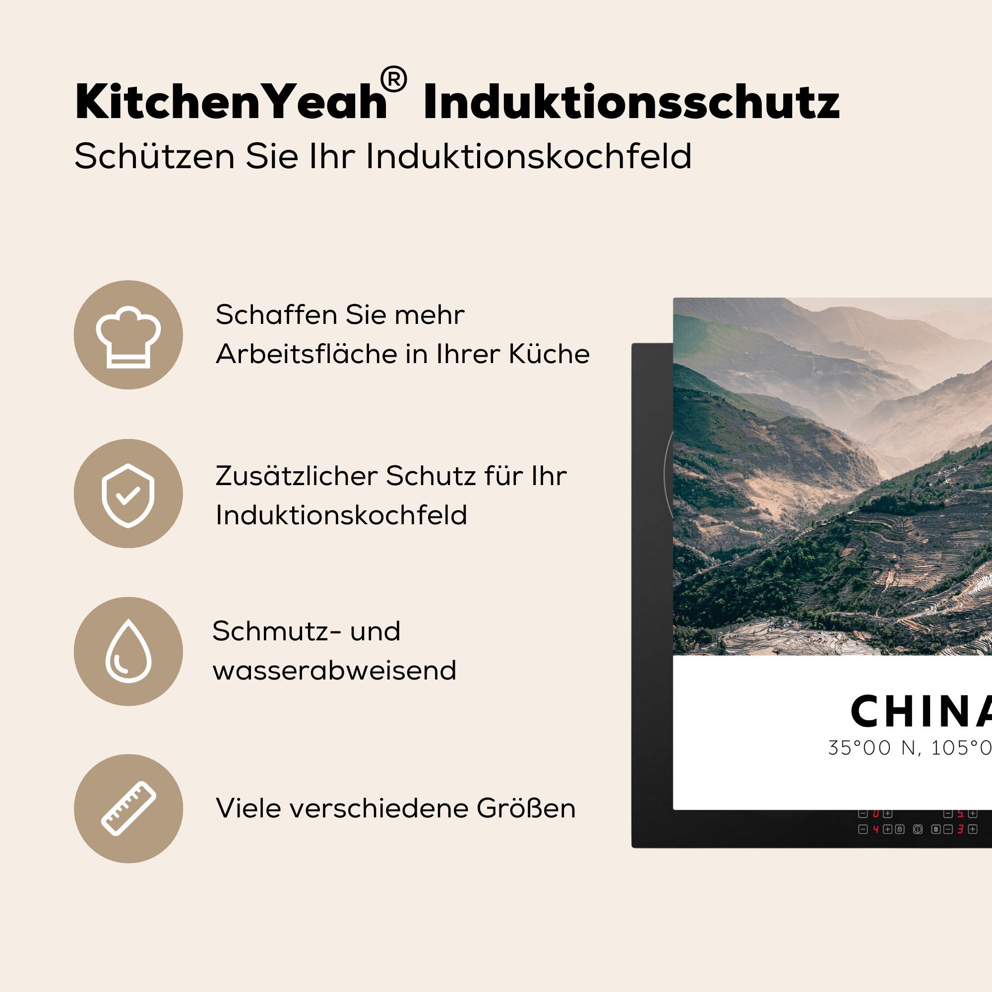 Ceranfeldabdeckung, cm, China 78x78 - tlg), Berge (1 Sommer, Vinyl, Arbeitsplatte - Asien küche - MuchoWow für Herdblende-/Abdeckplatte