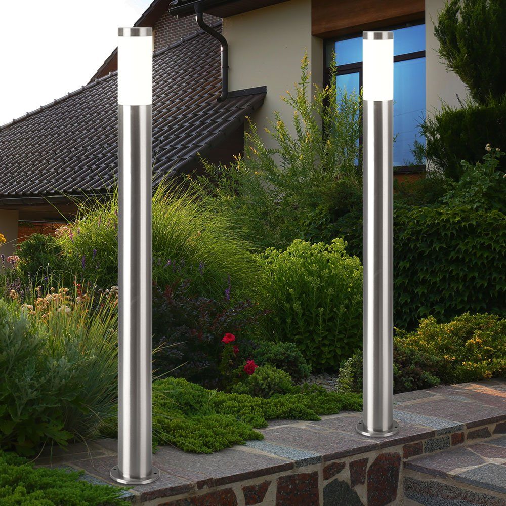 Pollerleuchte, 2x Außen Steh Leuchten Garten Hof Edelstahl