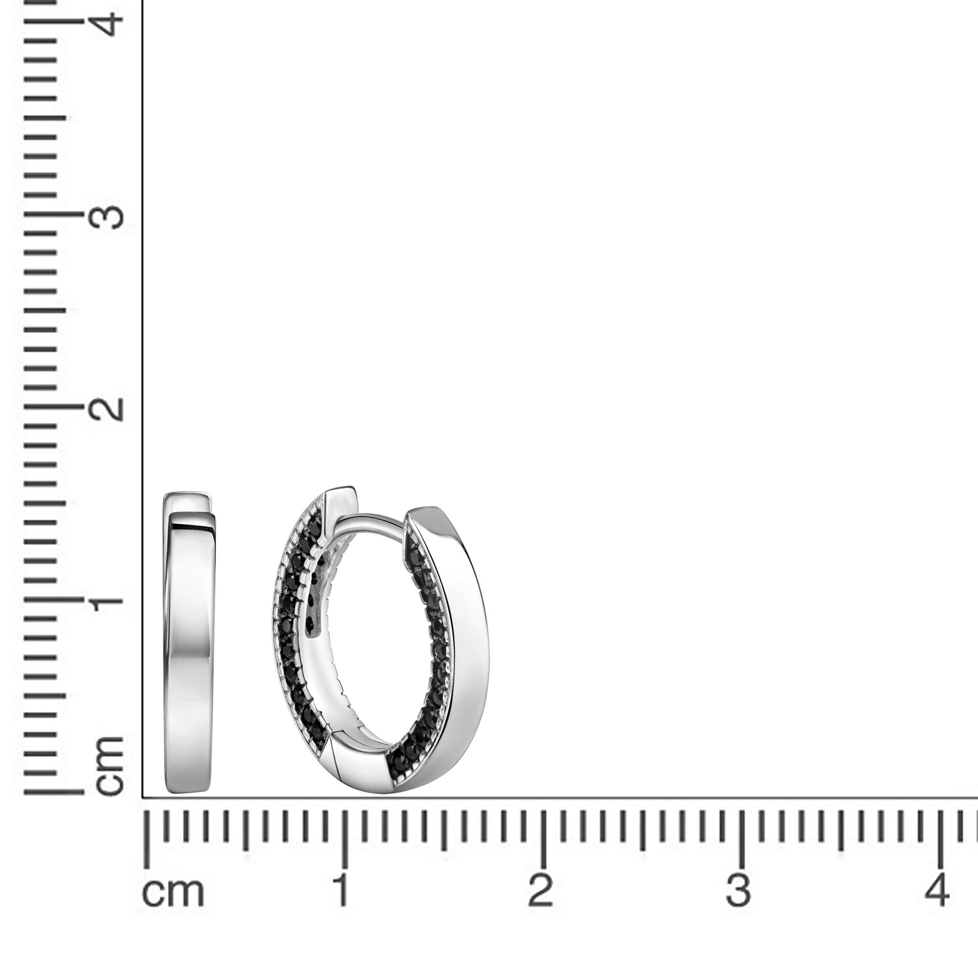 CELESTA Paar Creolen Silber 925 rhodiniert mit 88 schwarzen Zirkonia-Steinen