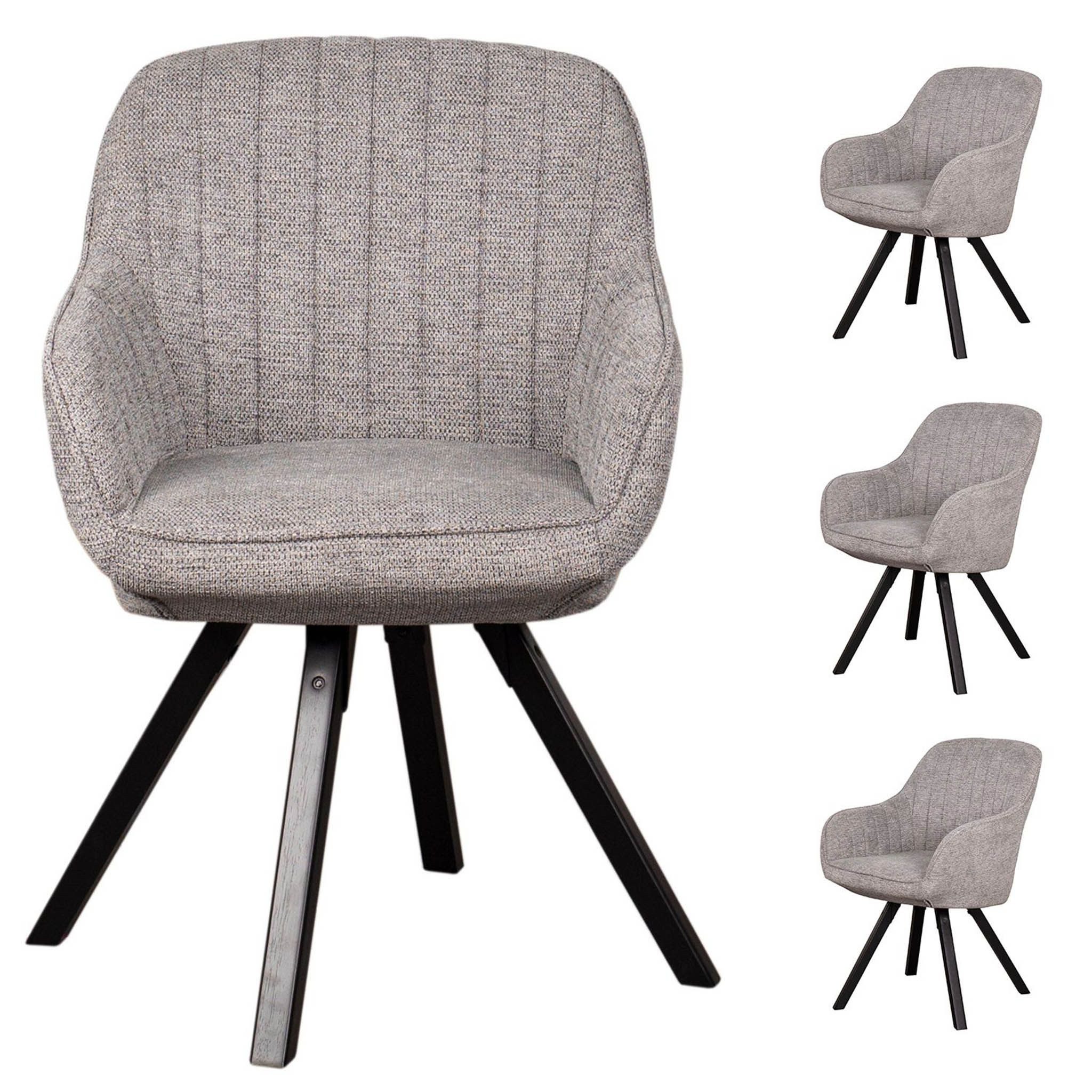 bene living Loungesessel Matera - drehbar - hellgrau (4-St., 4er Set), schwarzes Holz-Gestell - durchgehende Arm- und Rückenlehne