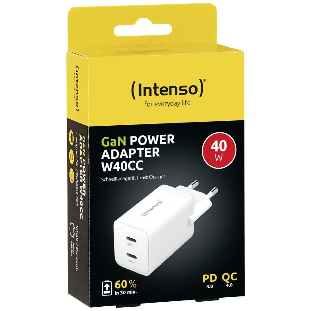 Intenso Intenso W40CC GaN USB Ladegerät 40 W 2x USB-C® Weiß Innenbereich GaN, USB-Ladegerät (W40CC GaN) – Bild 4 von 5