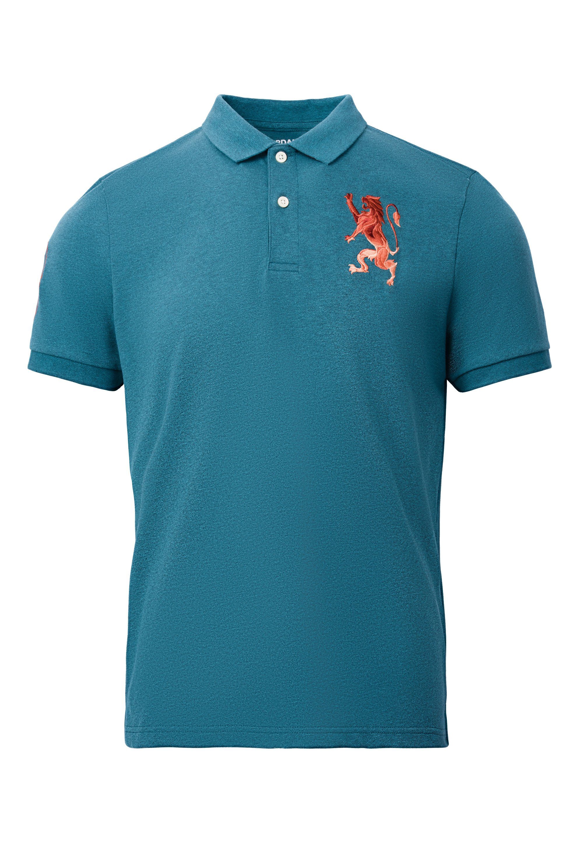 mit 3D Stickerei GIORDANO toller grün-meliert Lion Poloshirt