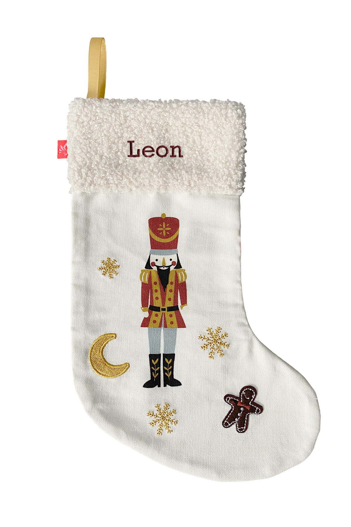 kikadu Nikolausstiefel 2201, Bio-Baumwolle, Nussknacker-Design, perfekt für Weihnachten.