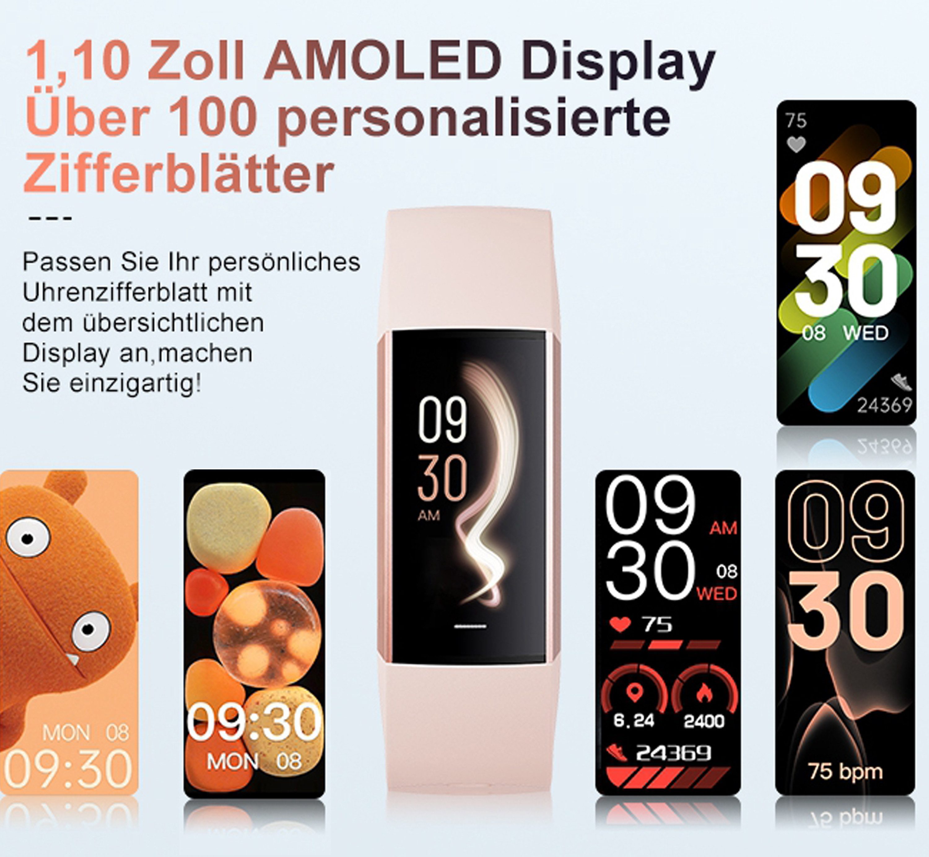 ibettertec Fitness Tracker Uhr mit Anruffunktion für Damen Herren Smartwatch Smartwatch (1.1" AMOLED-Display Zoll Zoll) 5 ATM IP68 Wasserdicht Fitness Tracker mit Schrittzähler Pulsuhr Blutdruck Messgerät für Android iOS, Schlaf-Monitor, Activity Tracker, SpO2, Kalorien-Tracker,Schrittzähler