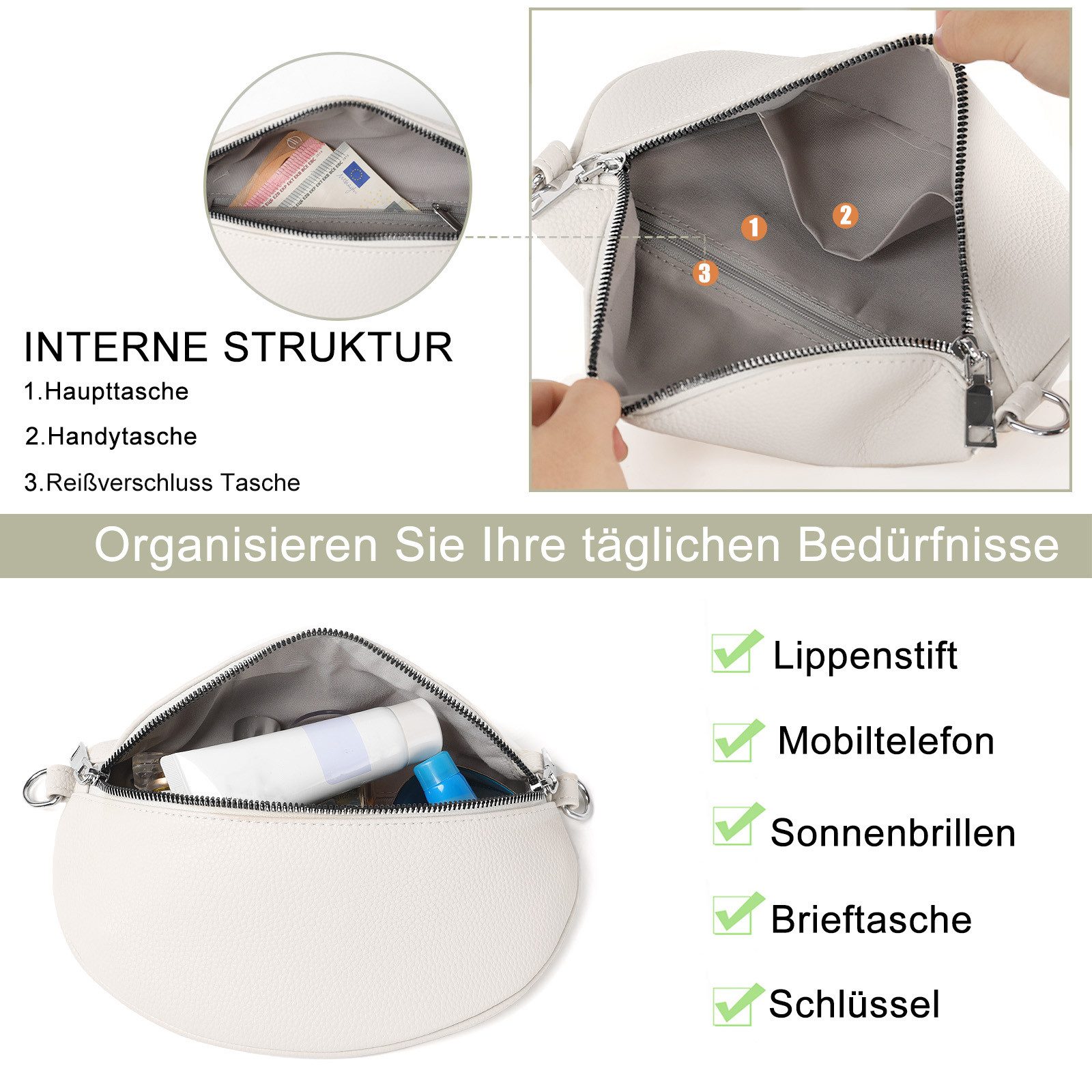 TAN.TOMI Schultertasche Damen Bauchtasche Gürteltasche Umhängetasche Crossbody-Bag Hüfttasche, als Schultertasche tragbar mit Verstellbare Schultergurte