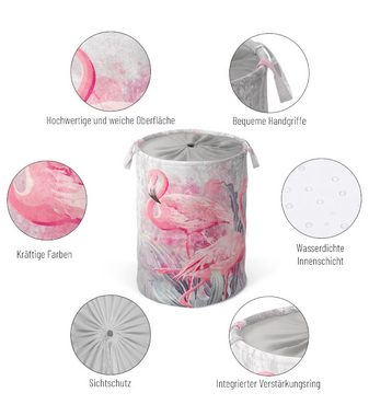 Sanilo Wäschekorb Flamingo, kräftige Farben, samtweiche Oberfläche, mit Deckel