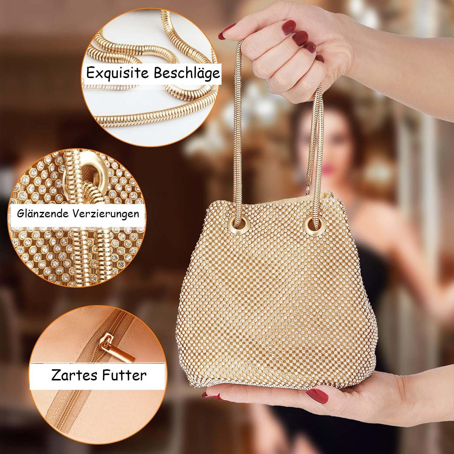 Oemmn Clutch Damen Abendtasche Shiny Strass Handtasche Strasssteine – Bild 2 von 5