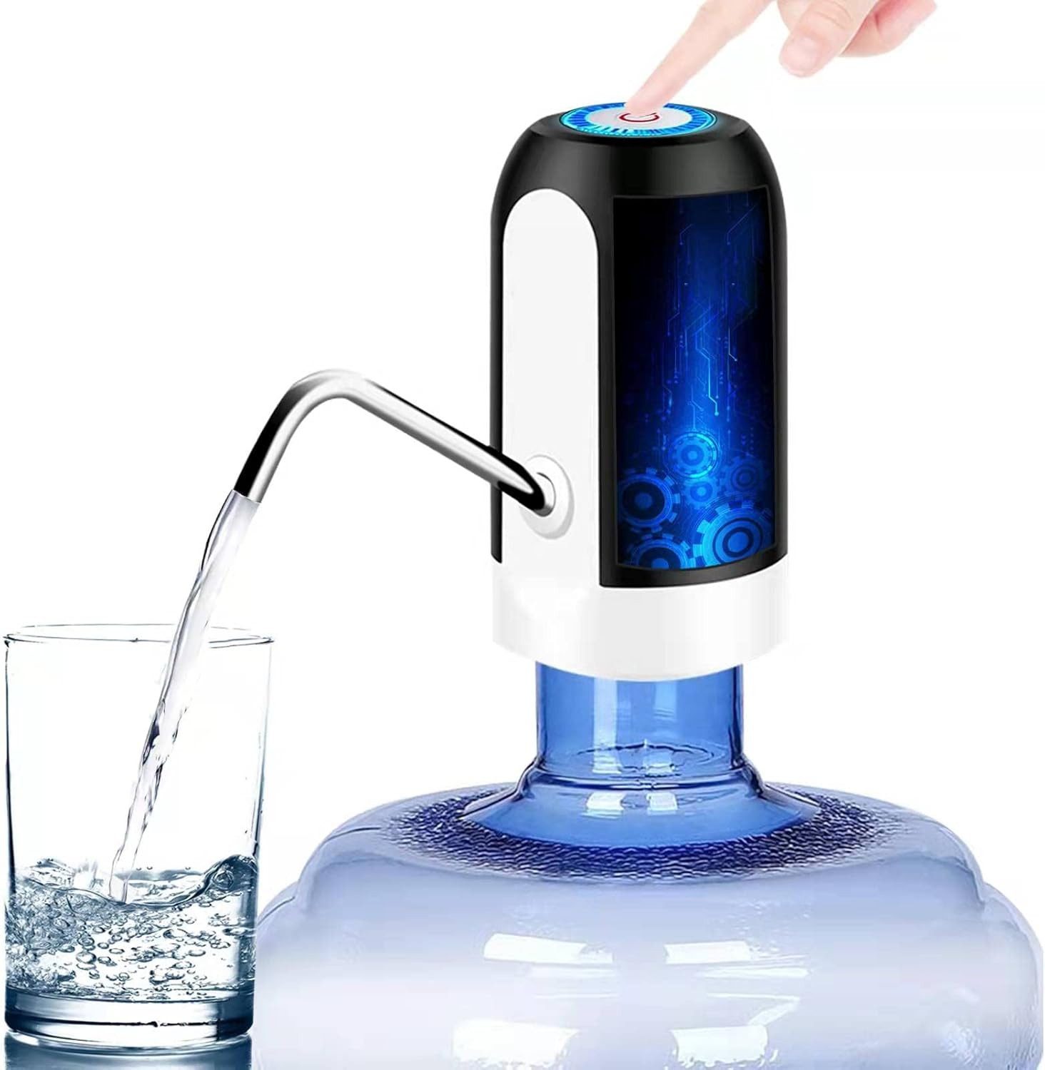 AURIVION Wasserpumpenzange USB-ladbare Elektropumpe für 5 Gallonen Trinkwasserflaschen, tragbar, Set 1-tlg., Tragbarer Wasserspender für Universalflaschen, einfach zu verwenden, USB-ladbare Trinkwasserpumpe für 2-5 Gallonen Flaschen, elektrisch
