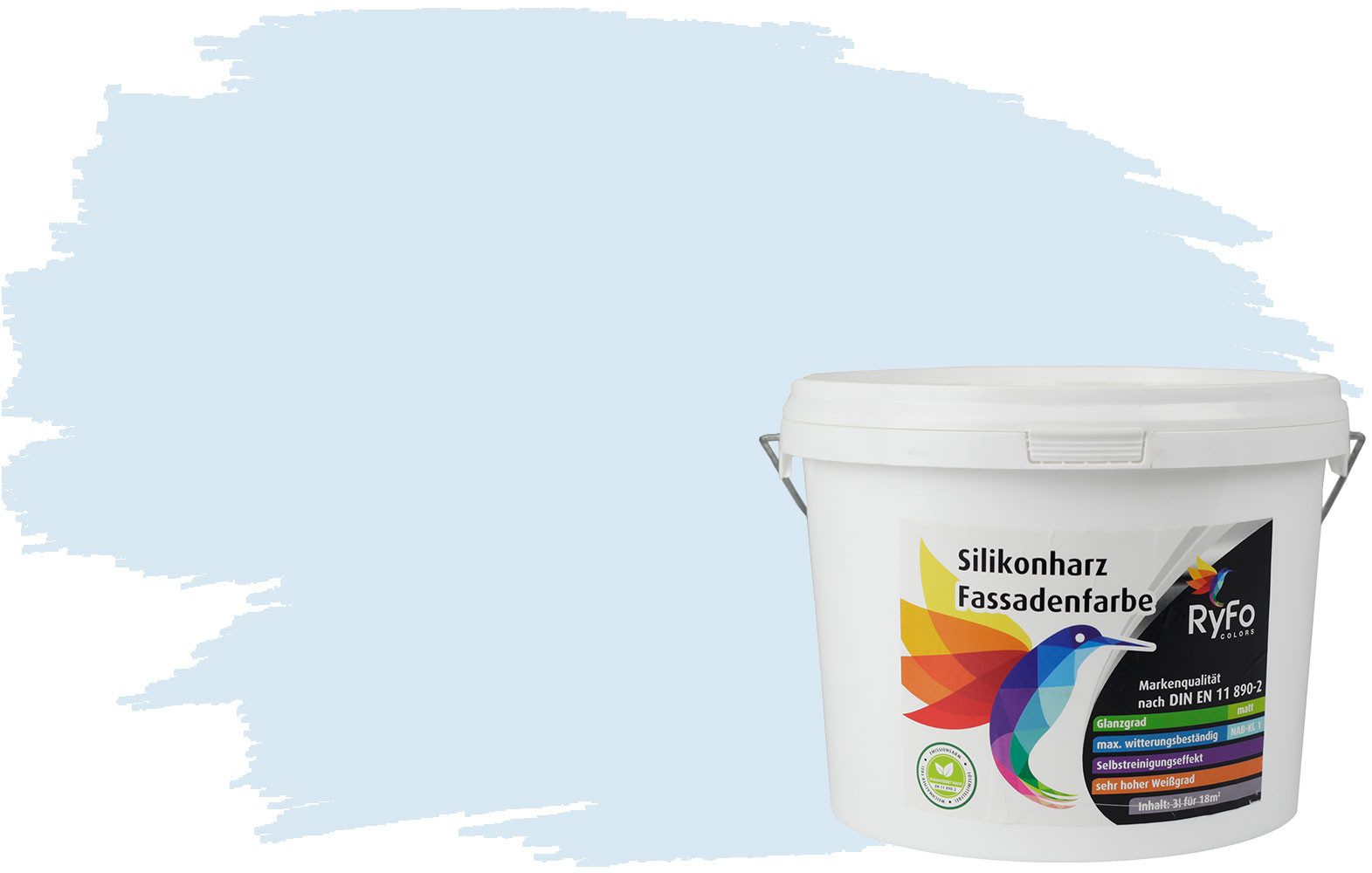 RyFo Colors Fassadenfarbe Silikonharz Fassadenfarbe Lichtblau 3l, 1 L ca. 6 m², Wasserabweisend, diffusionsfähig, schützt vor Schmutz, UV-beständig
