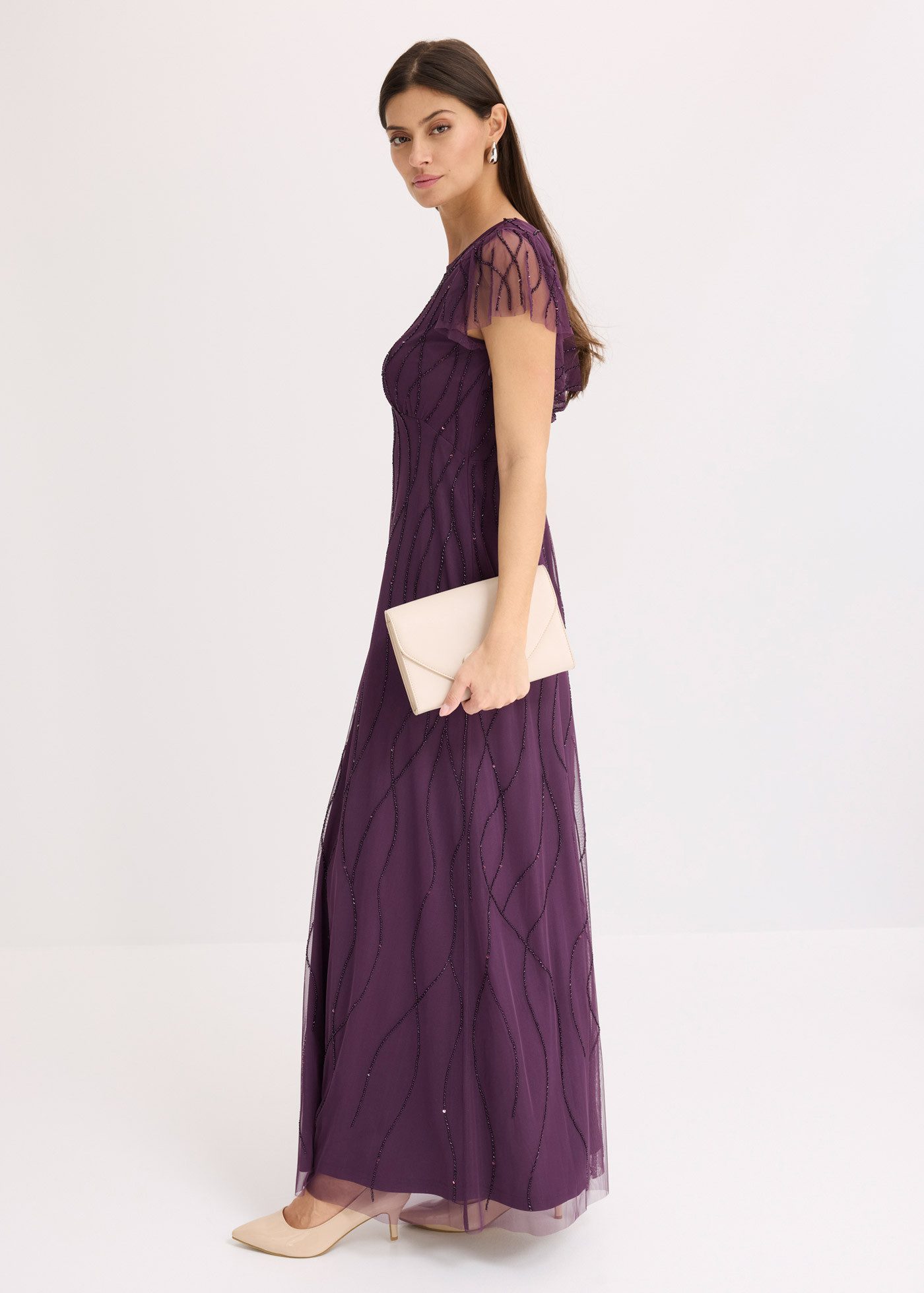 bonprix Maxikleid für Abiball, Festtage und Hochzeiten, aus Tüll, mit Perlenstickerei