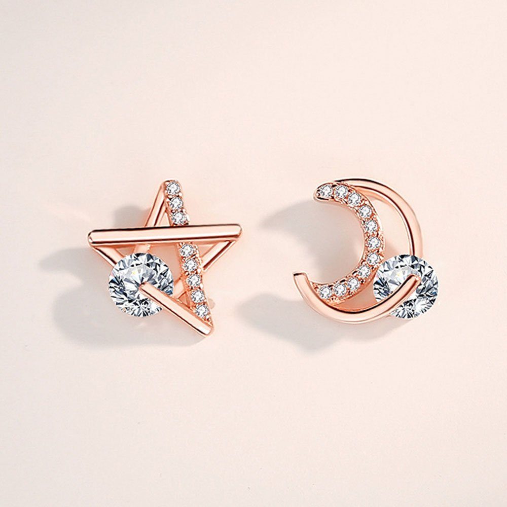 Paar und Silber silvery Ohrringe, Damen, für Ohrstecker Asymmetrische Ohrringe Ohrhänger Sterne Mond s925 Haiaveng Sterling