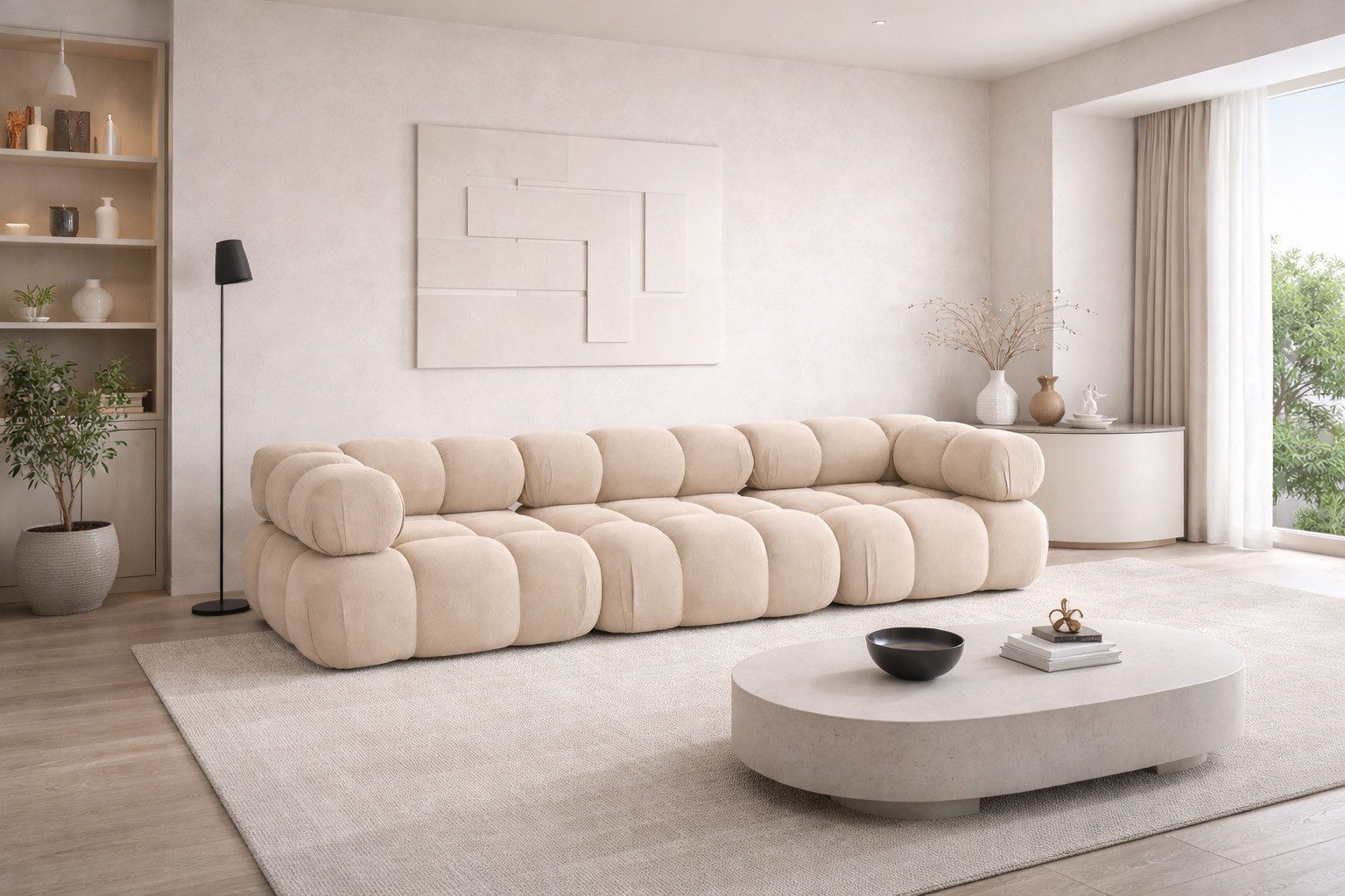 Kaiser Möbel Sofa Modulares 3-Sitzer-Sofa, gerade Couch, Stoff Salvador, Selia, 3-Sitzer, Veloursstoff Salvador, modernes Design,weiche, abgerundete Linien