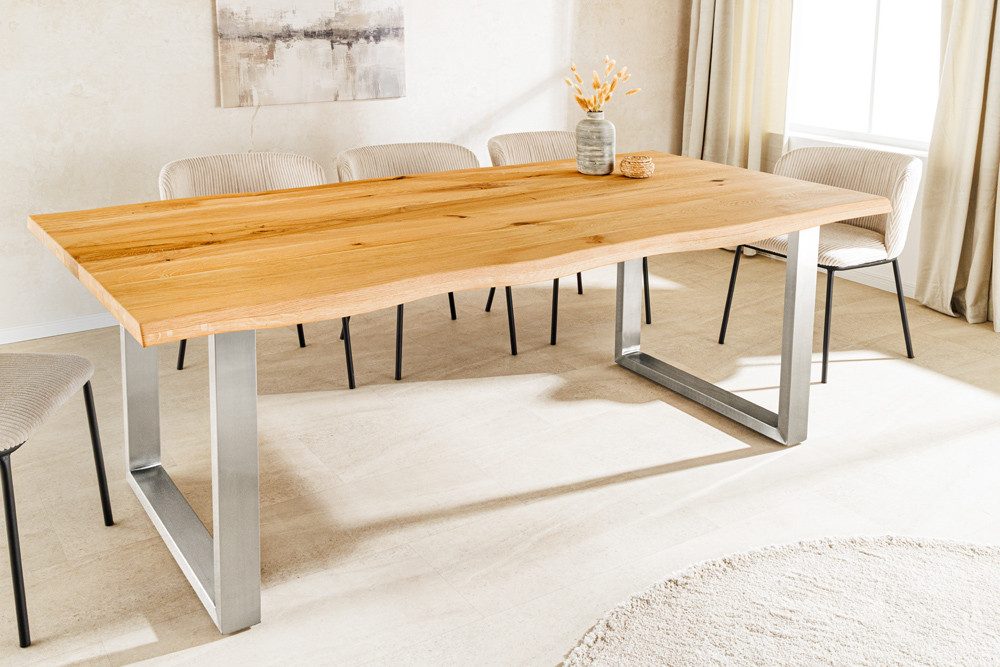 riess-ambiente Esstisch WILD OAK 160cm natur/silber - Wildeiche, Baumkante, U-Gestell, geölt (Einzelartikel, 1-St), Urbaner Massivholztisch für 6 Personen - ideal für Wohn- & Esszimmer