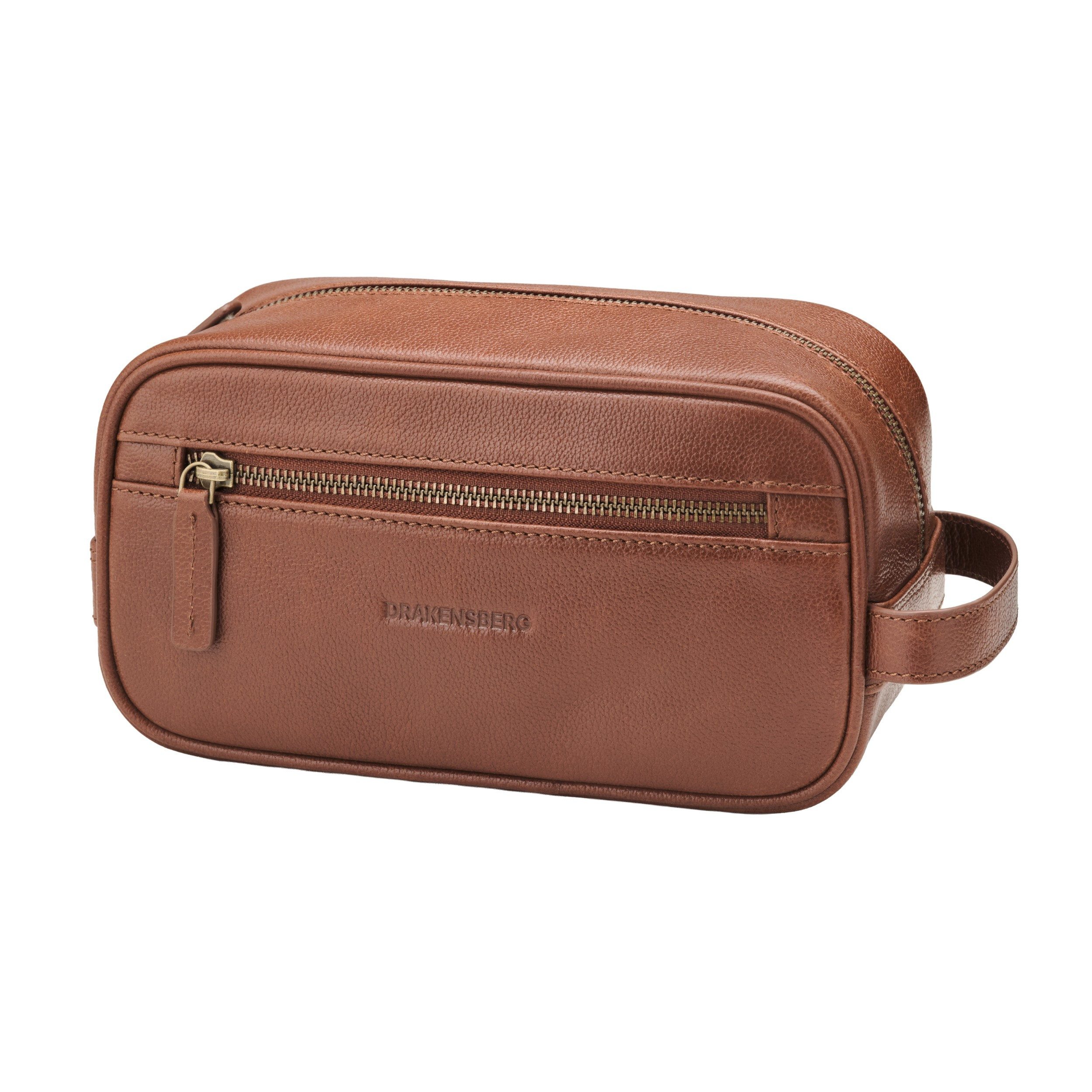 DRAKENSBERG Kulturbeutel klein »Dino« Kastanien-Braun, Kosmetiktasche, Herren, hochwertiges Rindsleder, elegant und klassisch