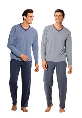 le jogger® Pyjama (Packung, 4 tlg., 2 Stück) mit garngefärbten Streifen