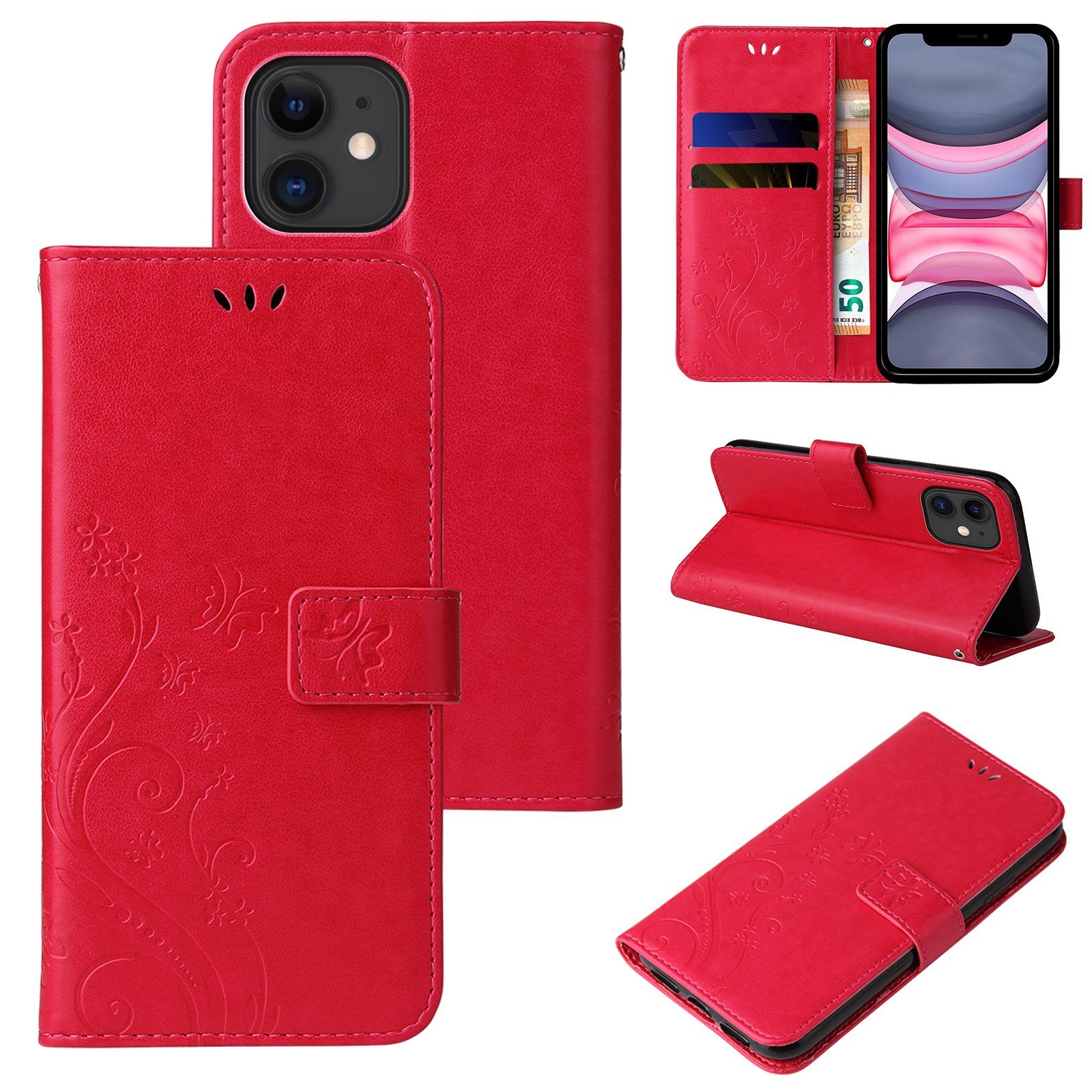 Tec-Expert Handyhülle Cover Tasche Hülle für Apple iPhone 11 6,1 Zoll, Klapphülle Case mit Kartenfach Fliphülle aufstellbar, Motiv Blumen