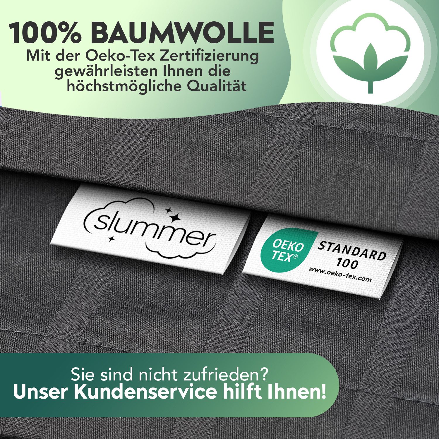 Slummer Bettwäsche 135x200 Baumwolle Damast, anthrazit, Mako-Satin, 2 teilig, Reißverschluss, Kissenbezug 80x80cm