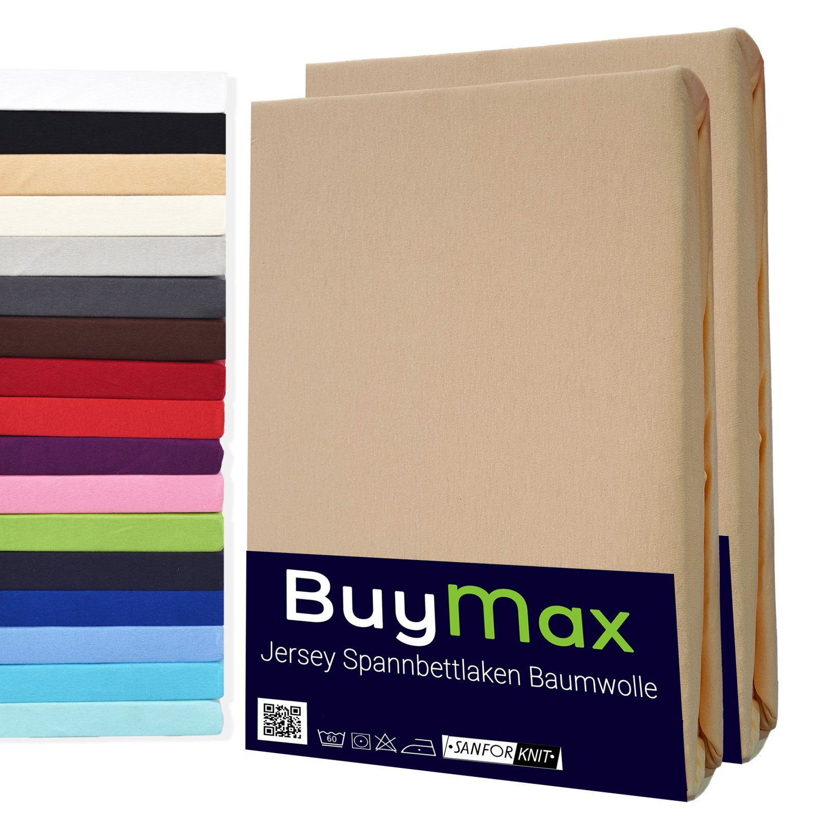 Buymax Spannbettlaken 2-er Set, Doppelpack, Bettlaken, Jersey 100% Baumwolle, Gummizug: rundum, (2 Stück), Pflegeleicht und Atmungsaktiv in Verschiedenen Farben und Größen