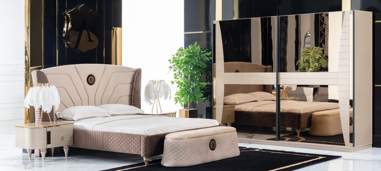 Xlmoebel Komplettschlafzimmer Modernes Schlafzimmermöbel aus hochwertigem Holz, (5-tlg., Hocker, Kleiderschrank, 2х Nachttische, Bett), Hergestellt in Europa