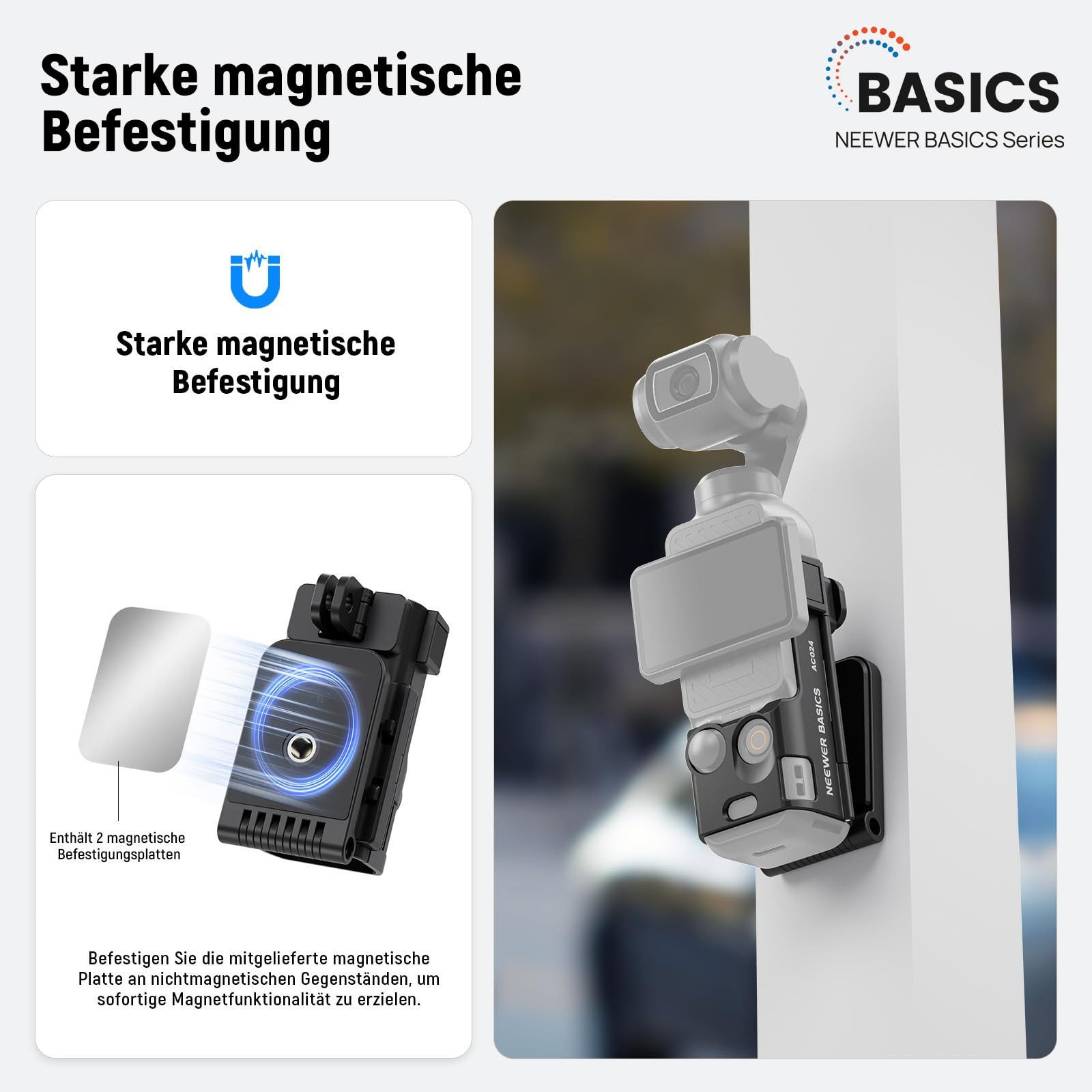 Neewer Action Cam-Halterung AC024 Magnetischer Halterung Ständer für DJI Osmo Pocket 3, (1-tlg., Creator Combo Zubehör Erweiterungsadapter, für Akkugriff M21 Light)