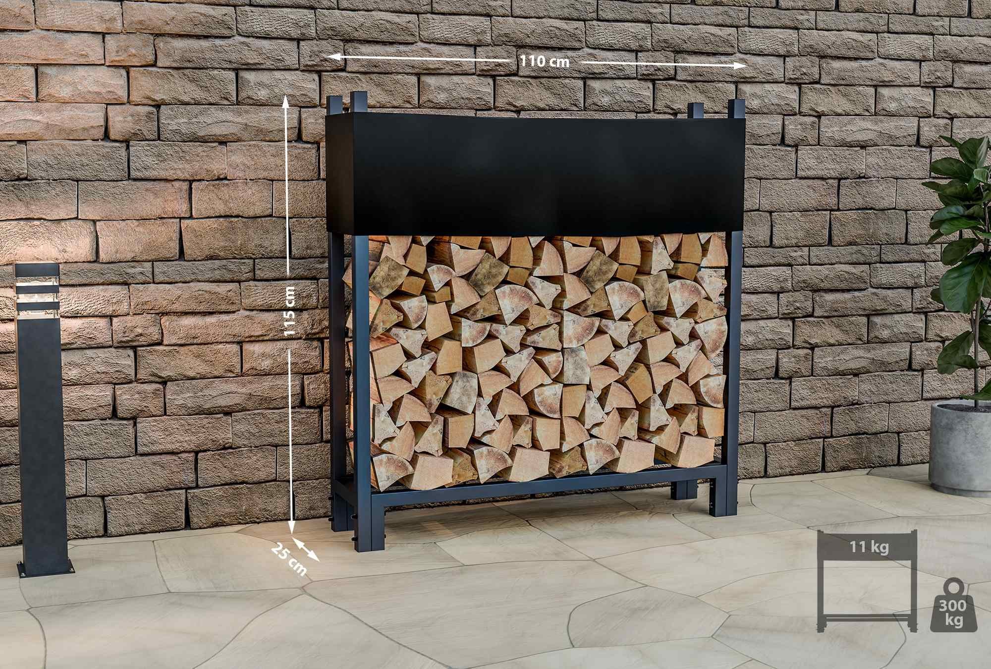 CLP Kaminholzregal Martin, BxTxH:110x25x115 cm, (1er), aus beschichtetem Stahl, mit Abdeckhaube