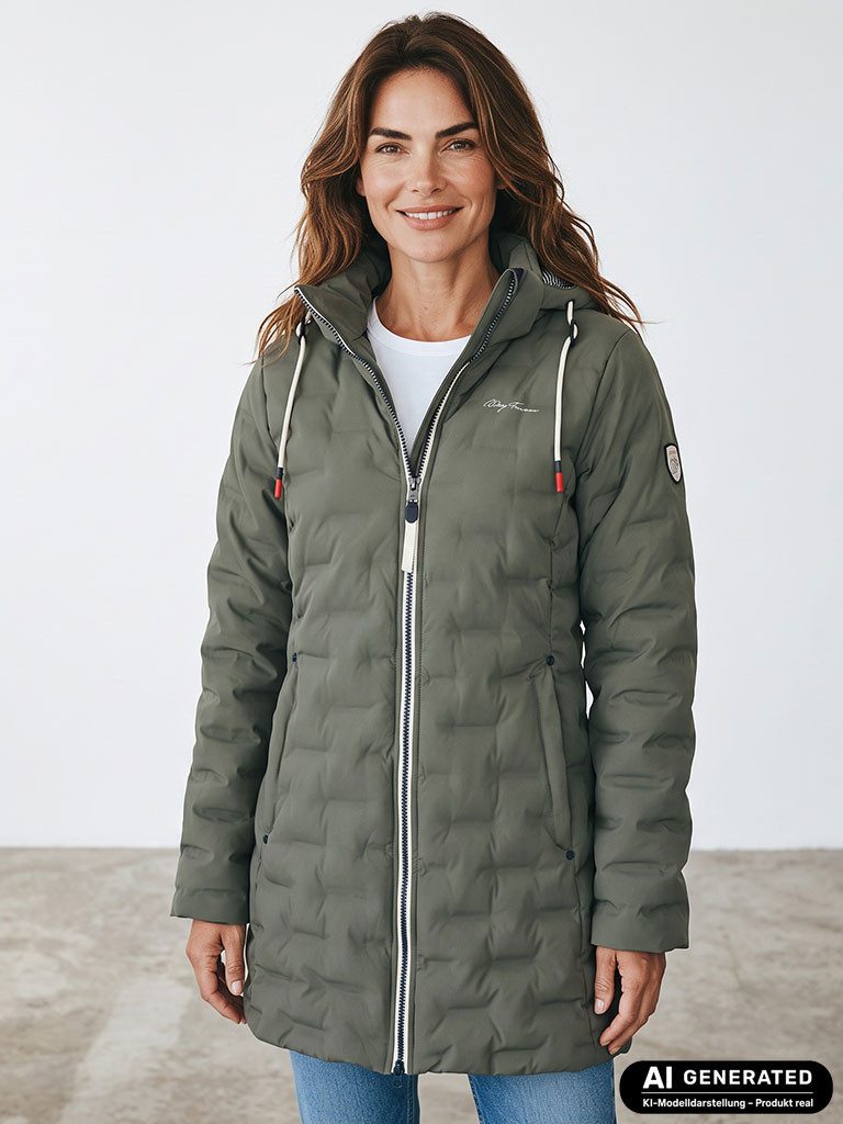 Dry Fashion Steppmantel Blavand Damen Mantel mit Steppung gefüttert - Steppjacke mit Kapuze Atmungsaktiv, 2-Wege-Reißverschluss, Kapuze abnehmbar, Tailliert