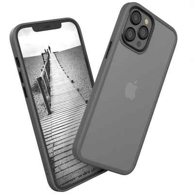EAZY CASE Handyhülle Outdoor Case für Apple iPhone 12 Pro Max 6,7 Zoll, Hybrid Case mit Aufprallschutz Transparent kratzfest Back Cover Grau