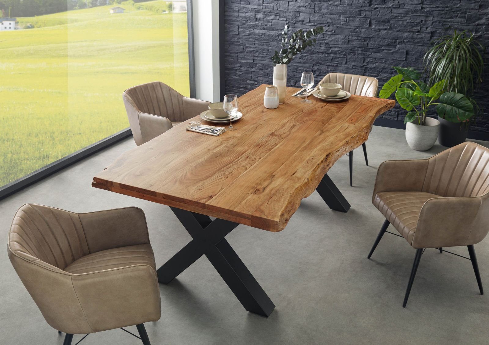 Massivmoebel24 Baumkantentisch FREEFORM (Baumtisch Akazie 200x100 günstig online kaufen