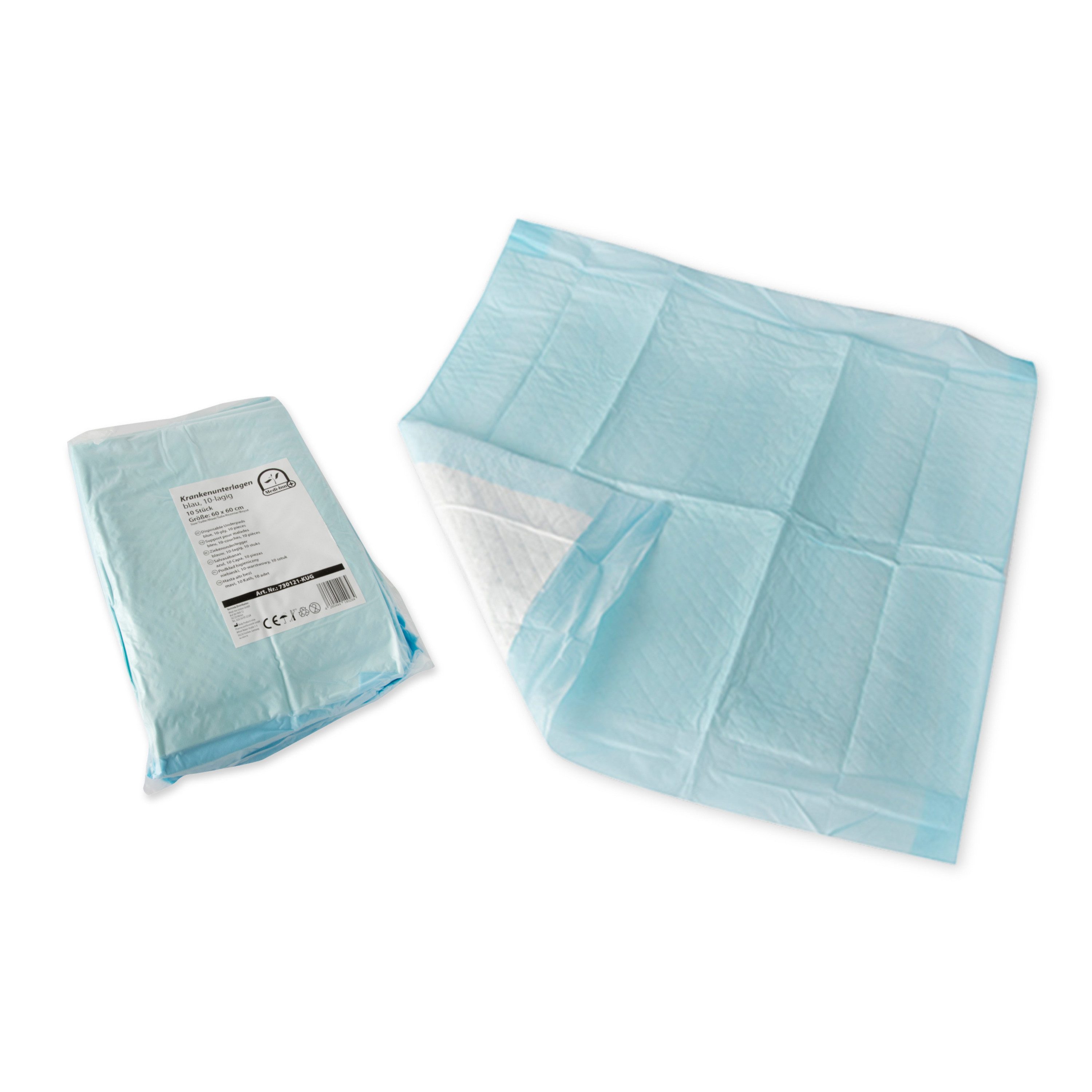 Inkontinenzauflage Krankenunterlagen 60 x 60 cm 10-lagig 10er Pack Medi-Inn
