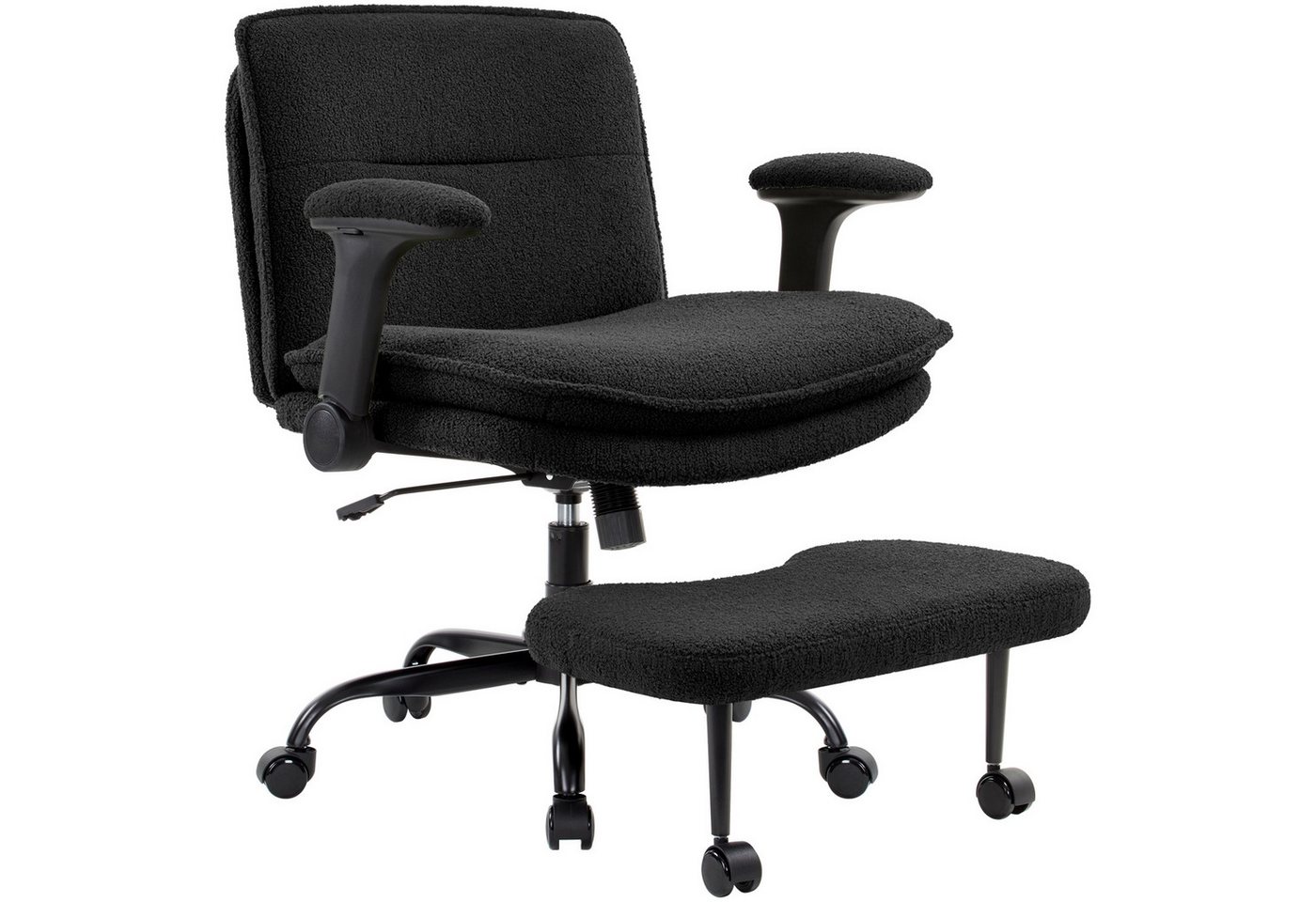 IWMH Bürostuhl mit Fußstütze (Ergonomisch Schreibtischstuhl mit klappbare Armlehnen), Höhenverstellbar ADHS Kniestuhl, Teddystoff Drehstuhl mit Rollen
