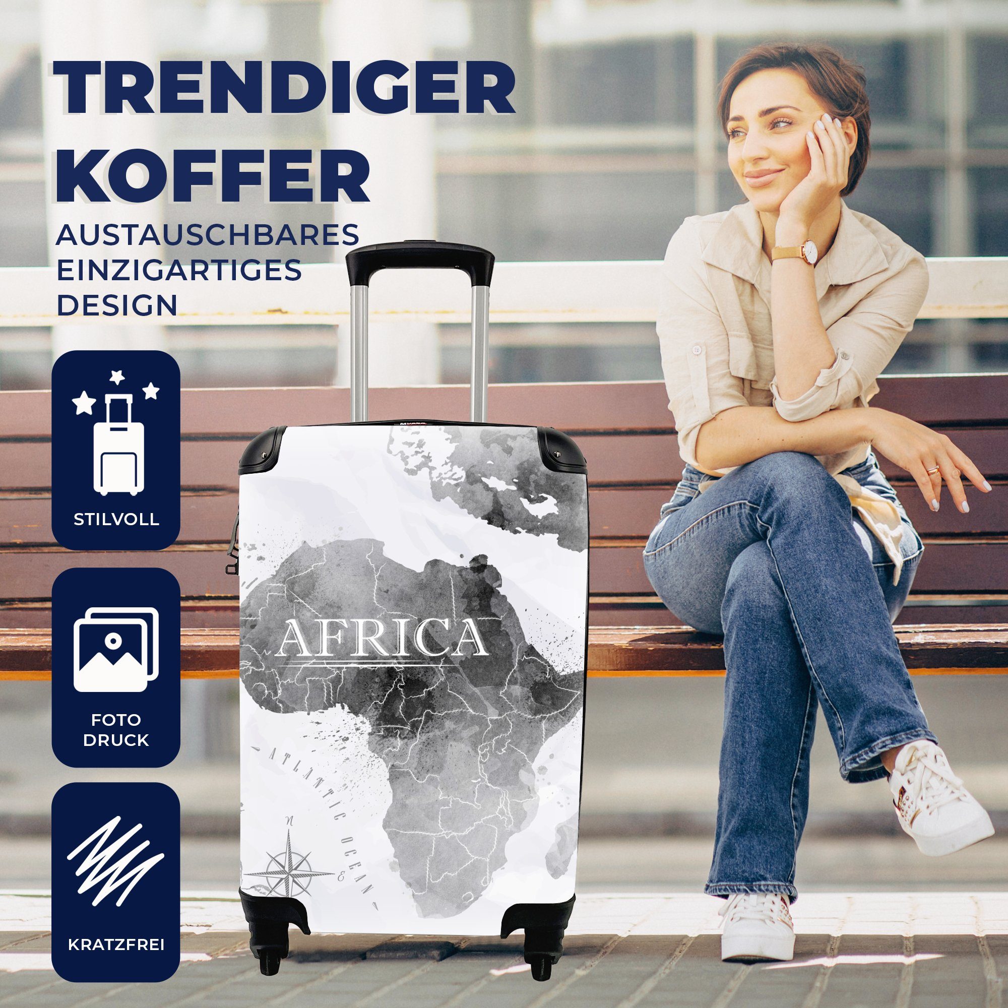 mit Trolley, Handgepäck 4 MuchoWow Afrika Farbe, rollen, Reisetasche Reisekoffer - Ferien, Handgepäckkoffer Rollen, - Weltkarte für