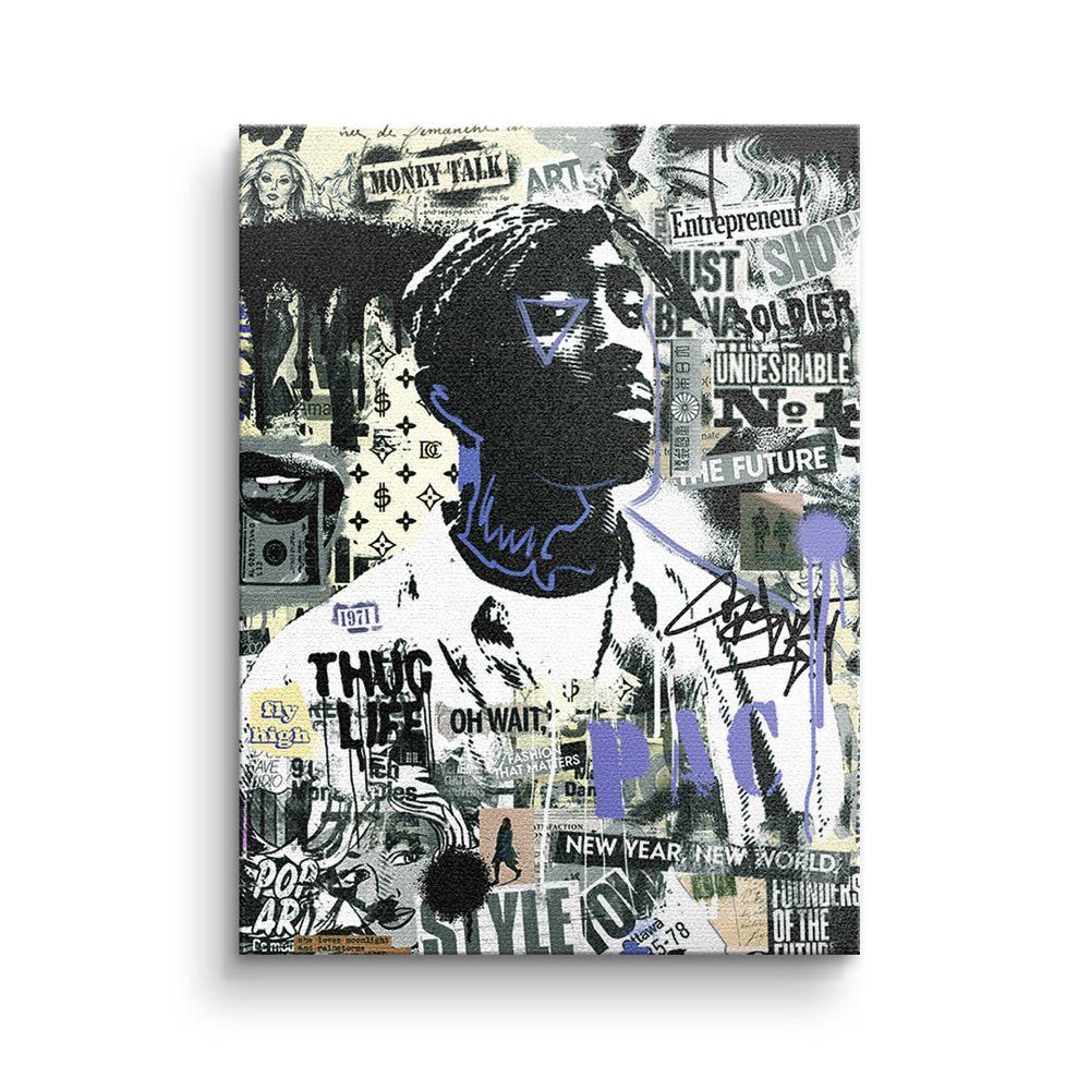 Streetart Tupac - Motivationsbild Rahmen Leinwandbild, DOTCOMCANVAS® - weißer Premium