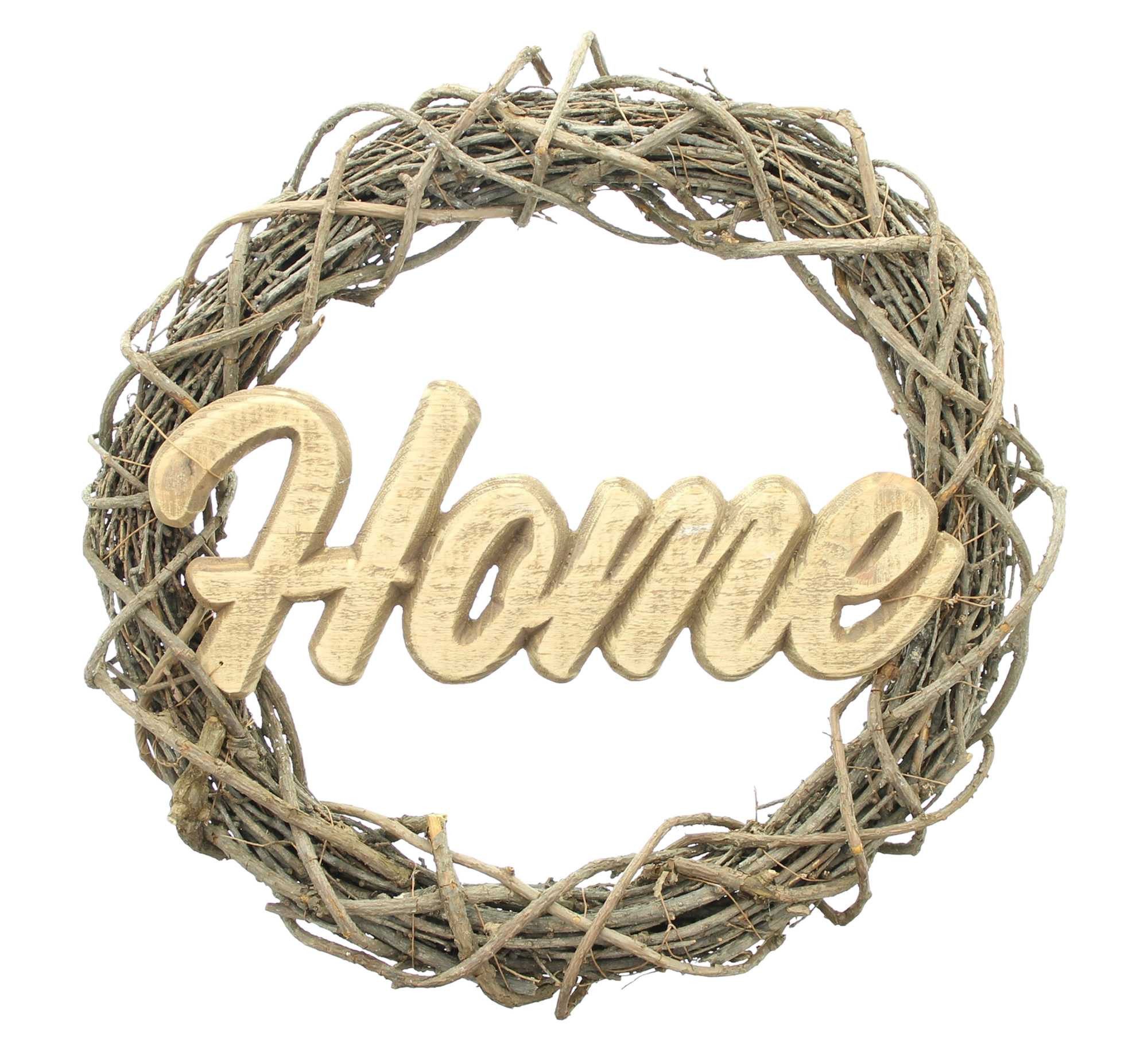 Dekoleidenschaft Dekokranz "Home" aus Reisig mit Holz Schriftzug, Ø 39 cm, Naturkranz, Wandkranz