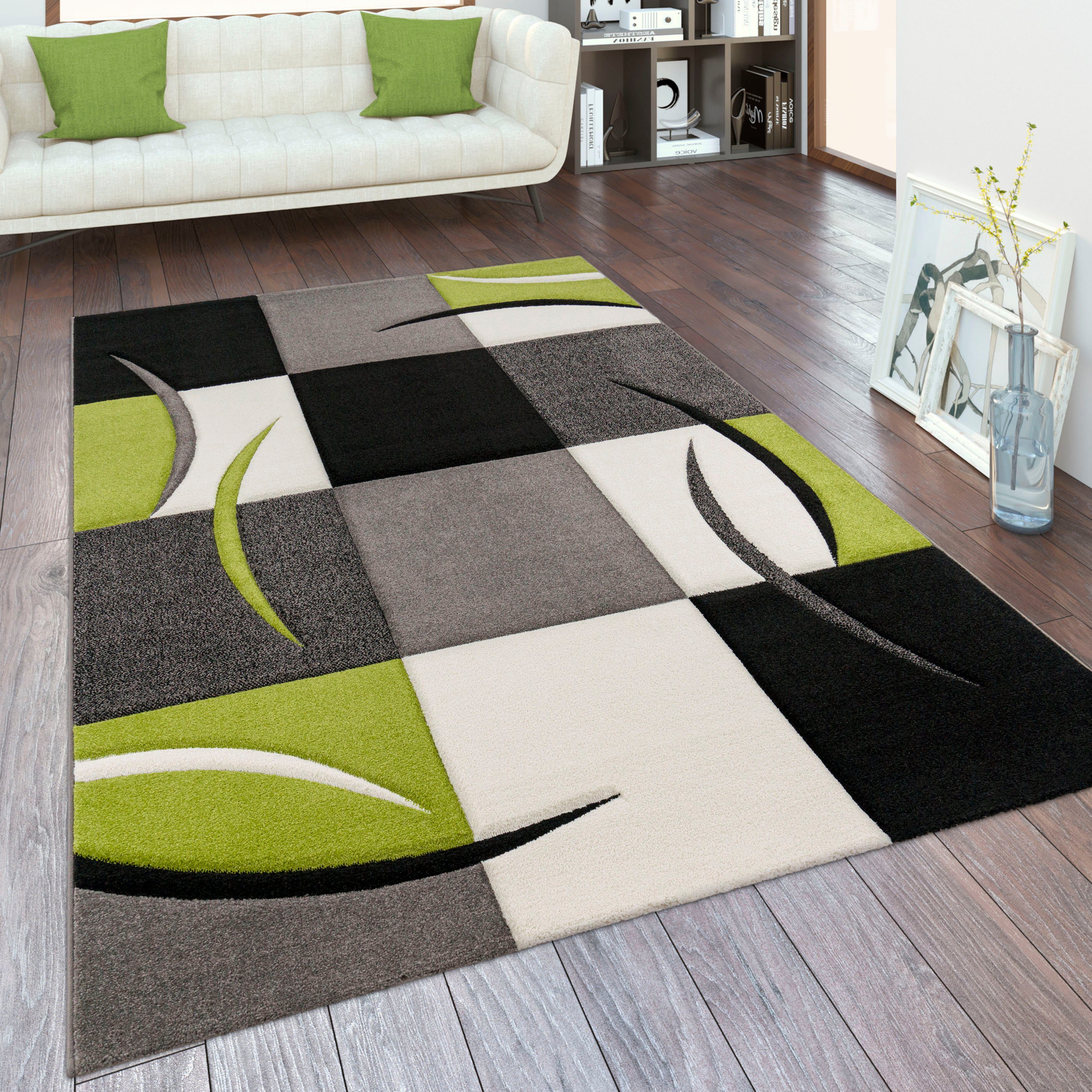 Paco Home Teppich Diamond 665, rechteckig, Höhe: 17 mm, Karo Muster, 3D-Design, auch als Läufer, Wohnzimmer, Schlafzimmer
