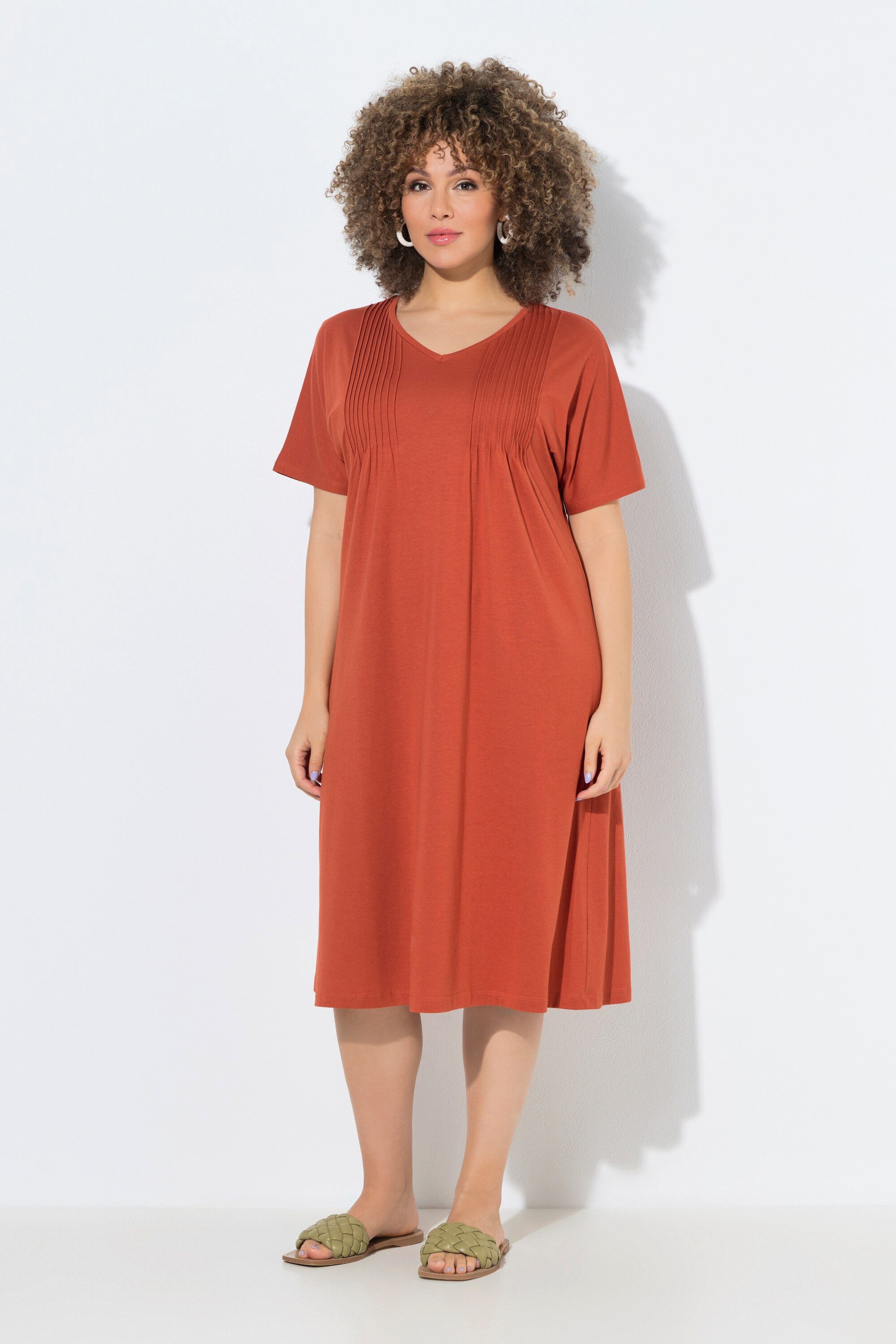 Ulla Popken Jerseykleid Jerseykleid Biesen A-Linie V-Ausschnitt Halbarm