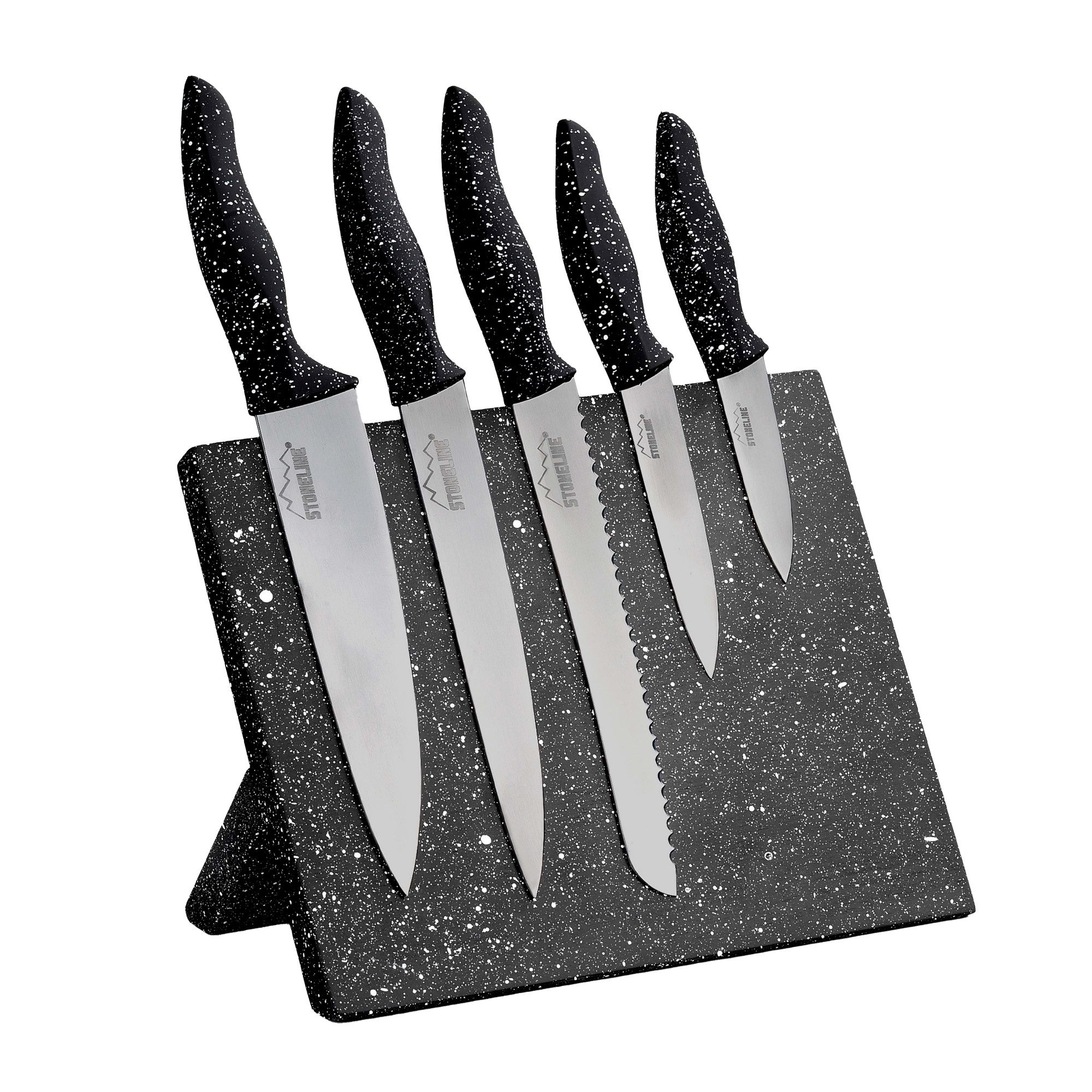 STONELINE Messer-Set Magnet Messerblock, bestückt, 6-teilig, mit klappbarem Ständer (5-tlg), rostfreier Edelstahl mit Titanbeschichtung, Designed in Germany