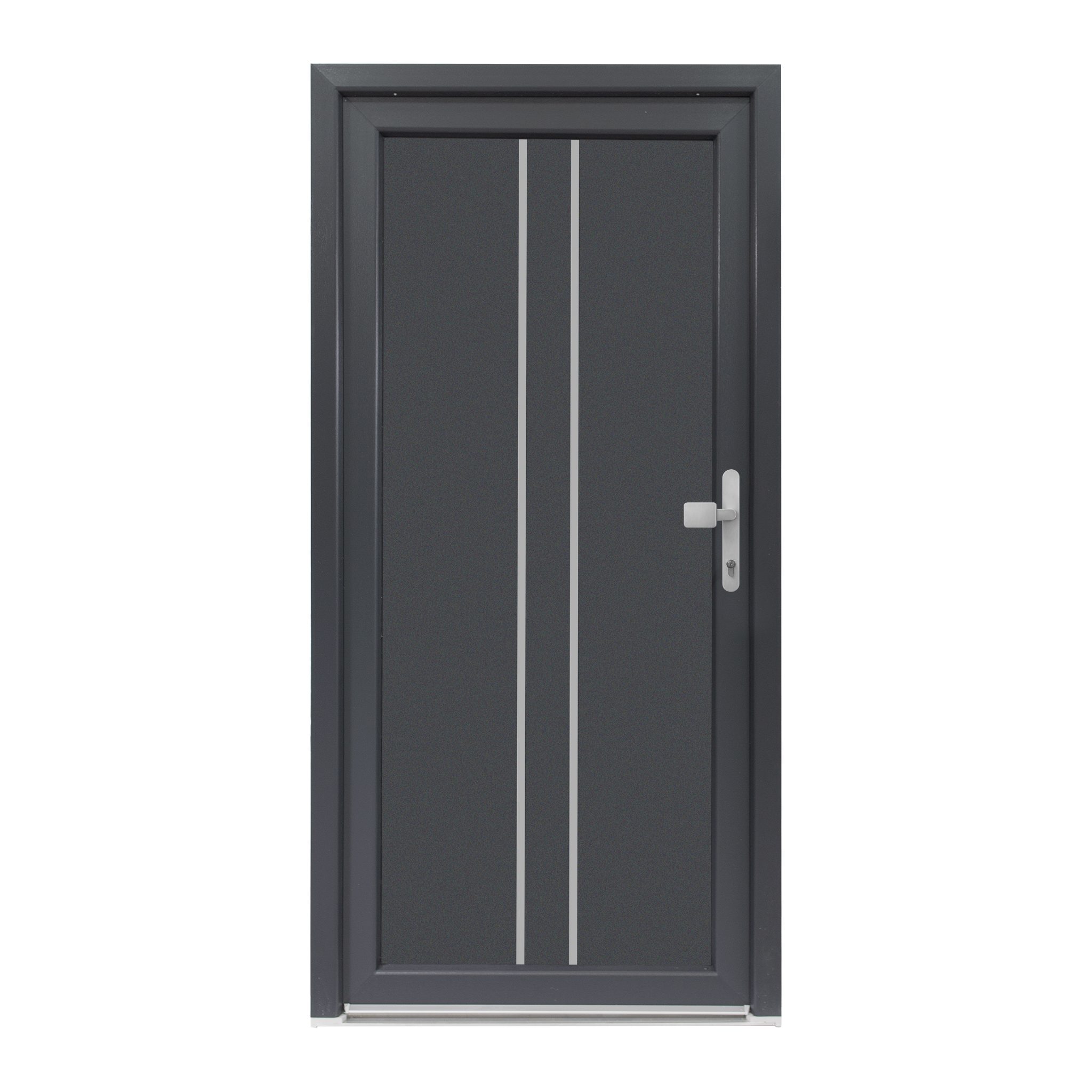 SN Deco Haustür Olivia mit Edelstahlstoßgriff/Türknopf, 980x2000 mm, Thermisch getrennte Alu-Bodenschwelle sowie Wetterschenkel