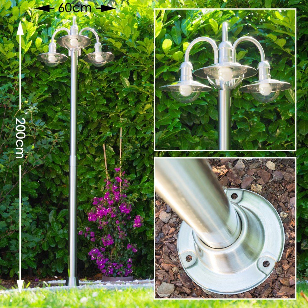 hofstein Außen-Stehlampe »Verna« Außenleuchte Kandelaber aus Edelstahl in modernem Design, ohne Leuchtmittel, Lampenschirmen aus Glas, Wegeleuchte 200cm, Gartenlampe mit E27, IP44