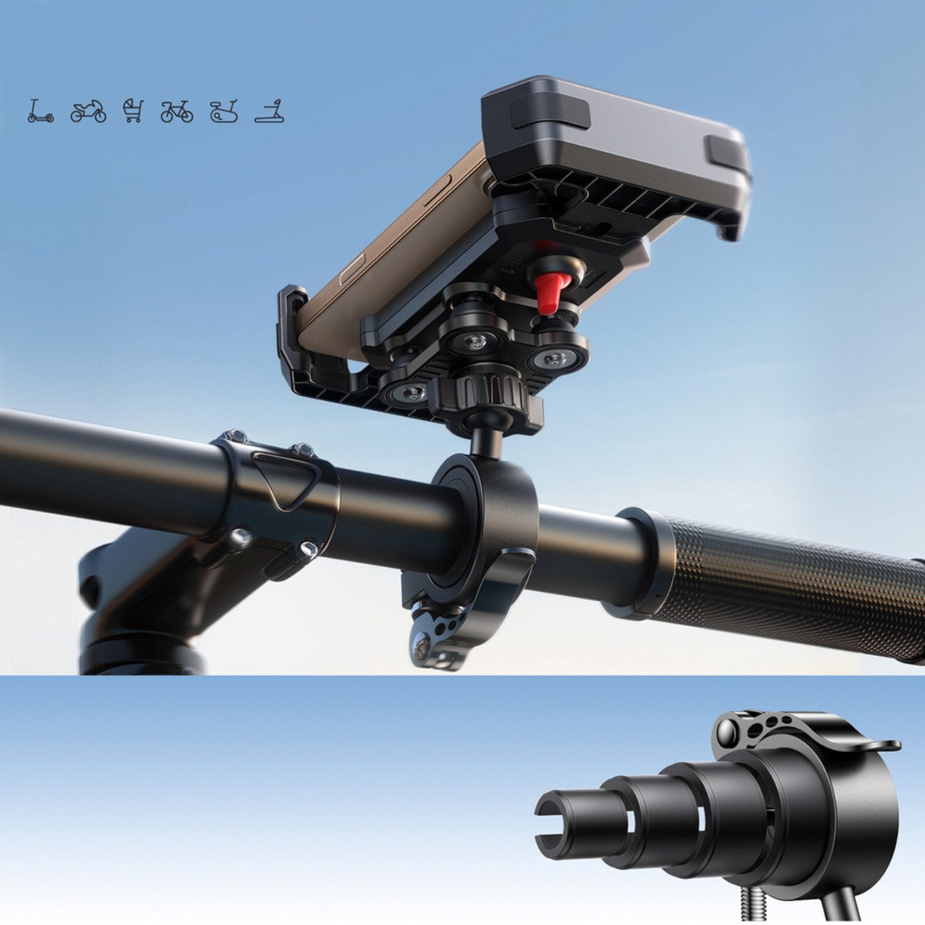 JOYROOM Mobile Phone Holder JR-ZS428, (up to 7 inches, single item, shockproof handlebar mount with 360° rotation for 4.7–7 inch smartphones)