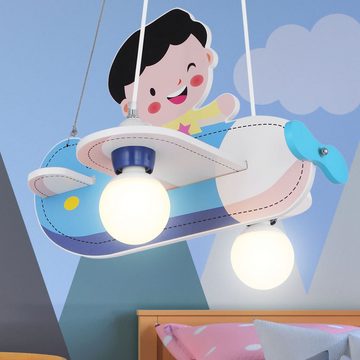 etc-shop LED Pendelleuchte, Leuchtmittel inklusive, Warmweiß, Kinder Decken Pendel Leuchte Jungen Flugzeug Holz Flieger Hänge