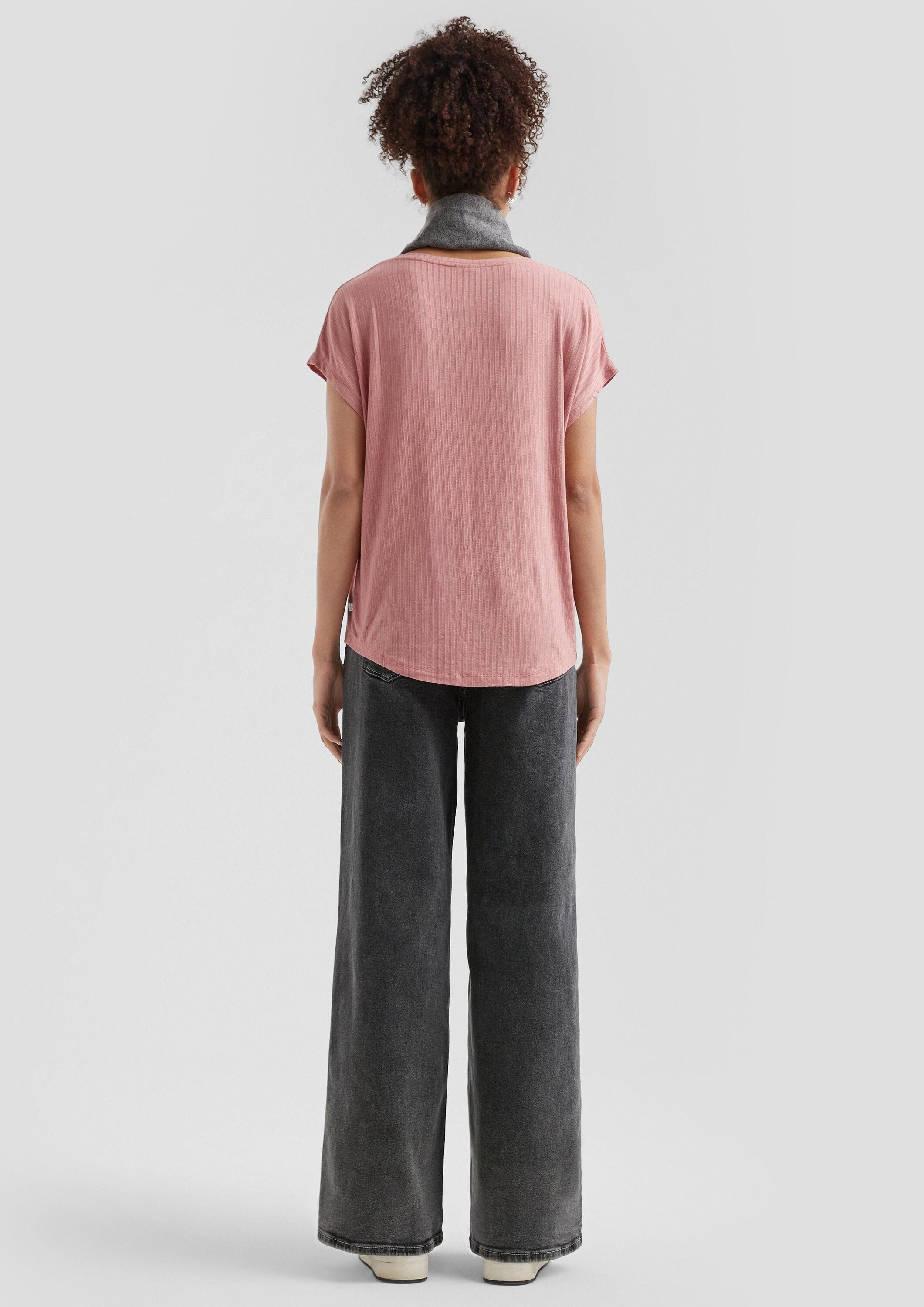 QS Kurzarmshirt T-Shirt Fließendes Oversize-Shirt mit Rippstruktur